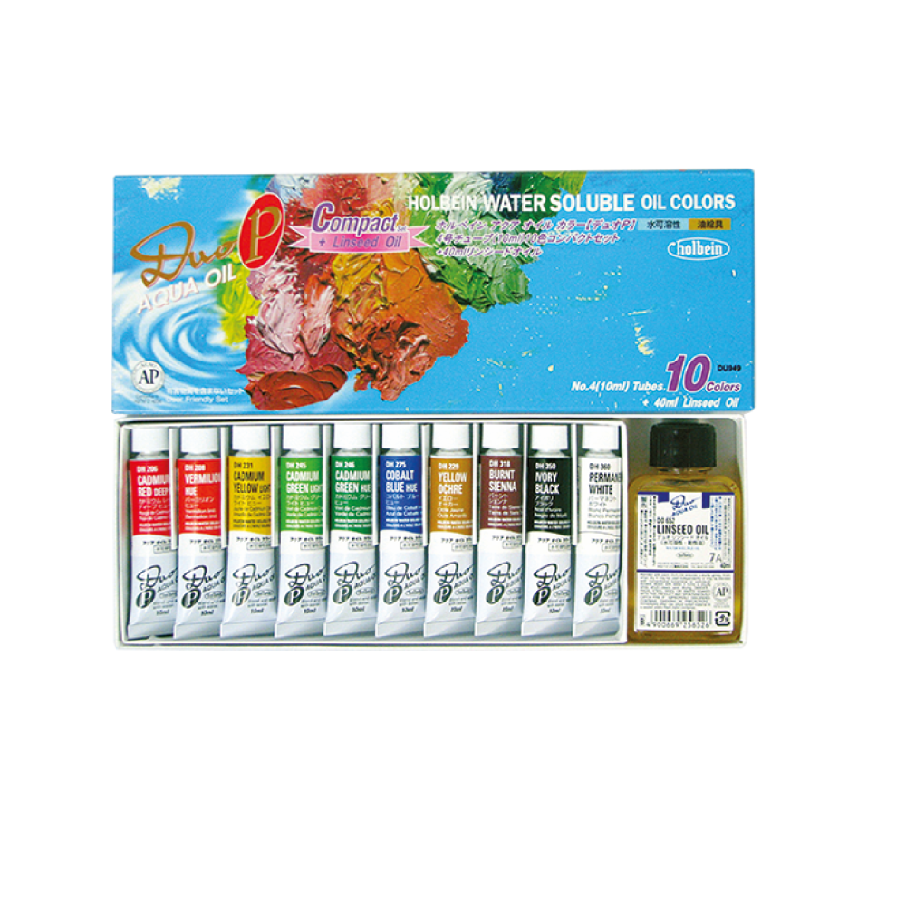 Óleo al Agua Holbein Duo Aqua Compact 10 Tubos 10ml + Aceite de Linaza DU949-0