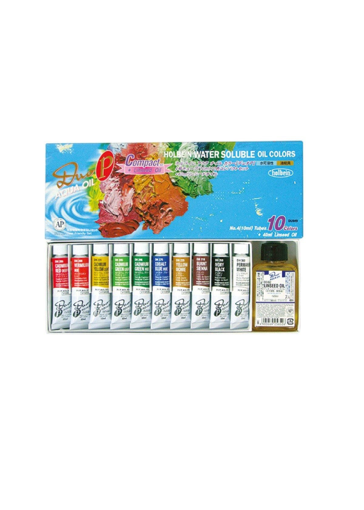Óleo al Agua Holbein Duo Aqua Compact 10 Tubos 10ml + Aceite de Linaza DU949-0