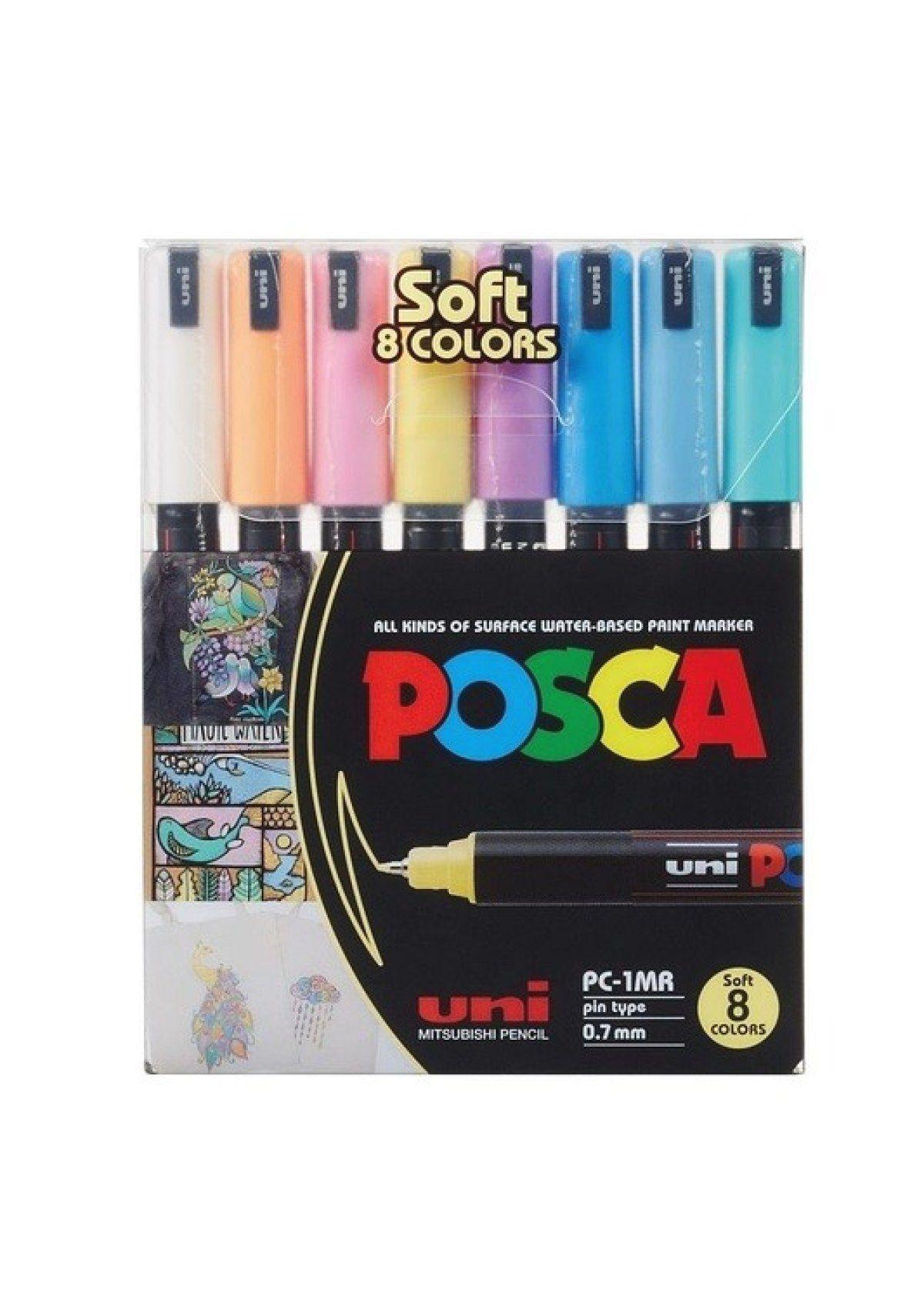 Uni POSCA 1MR Set Soft 8 colores - Pin Type 0,7 mm-0