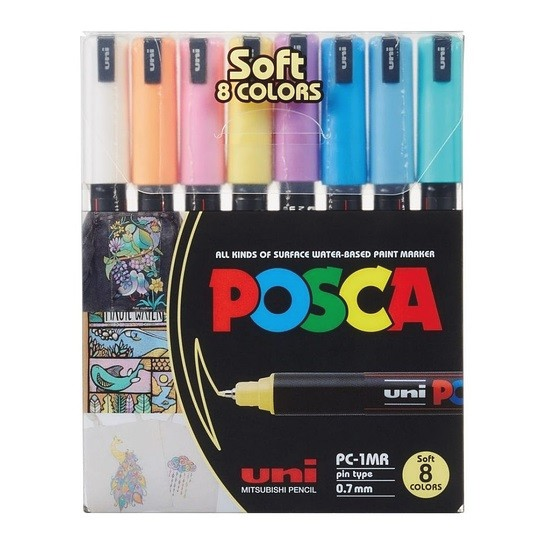 Uni POSCA 1MR Set Soft 8 colores - Pin Type 0,7 mm-2