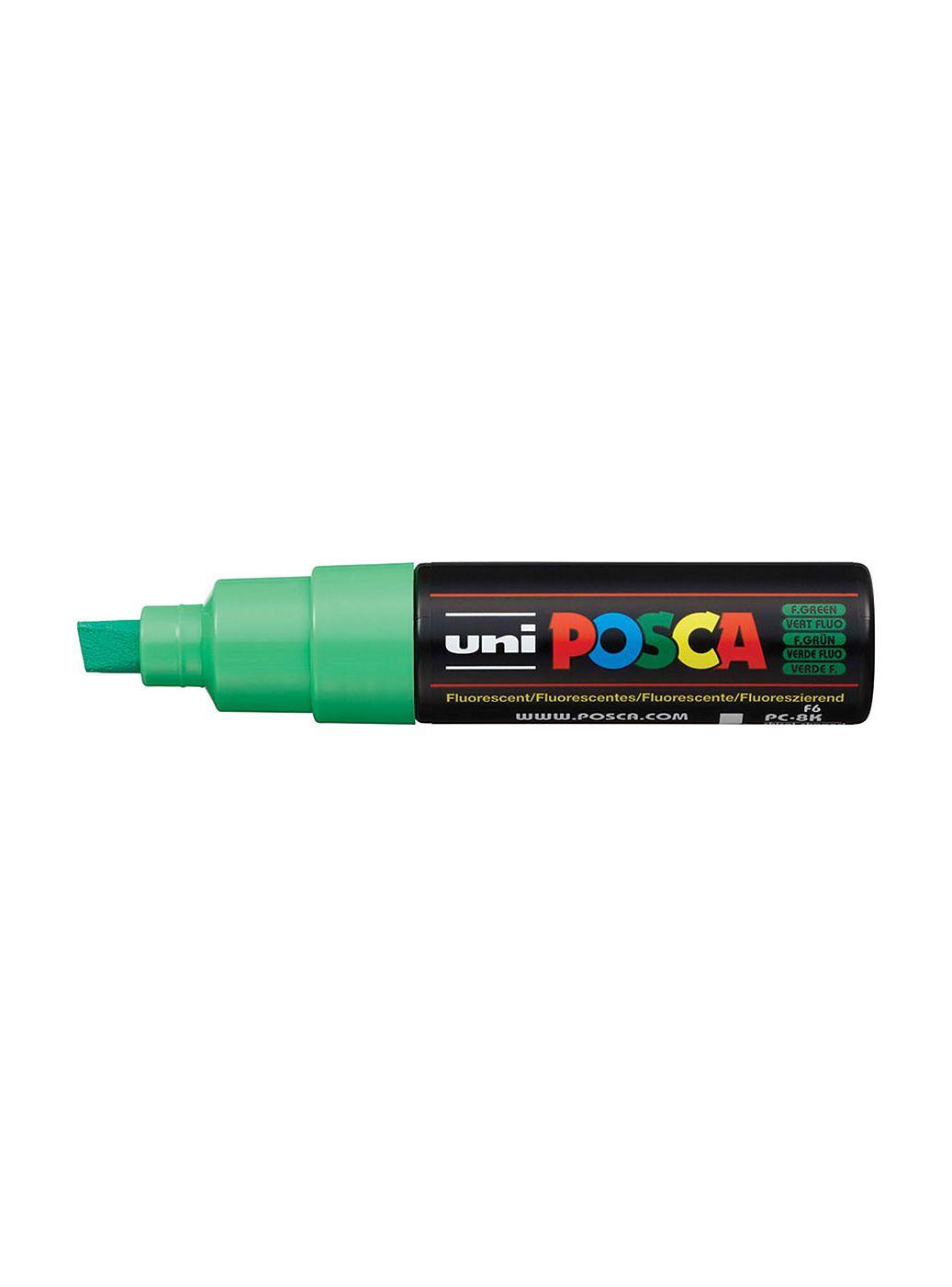 Pc-8k Marcador Posca Punta Biselada 8 Mmm Color Verde Flúo-1