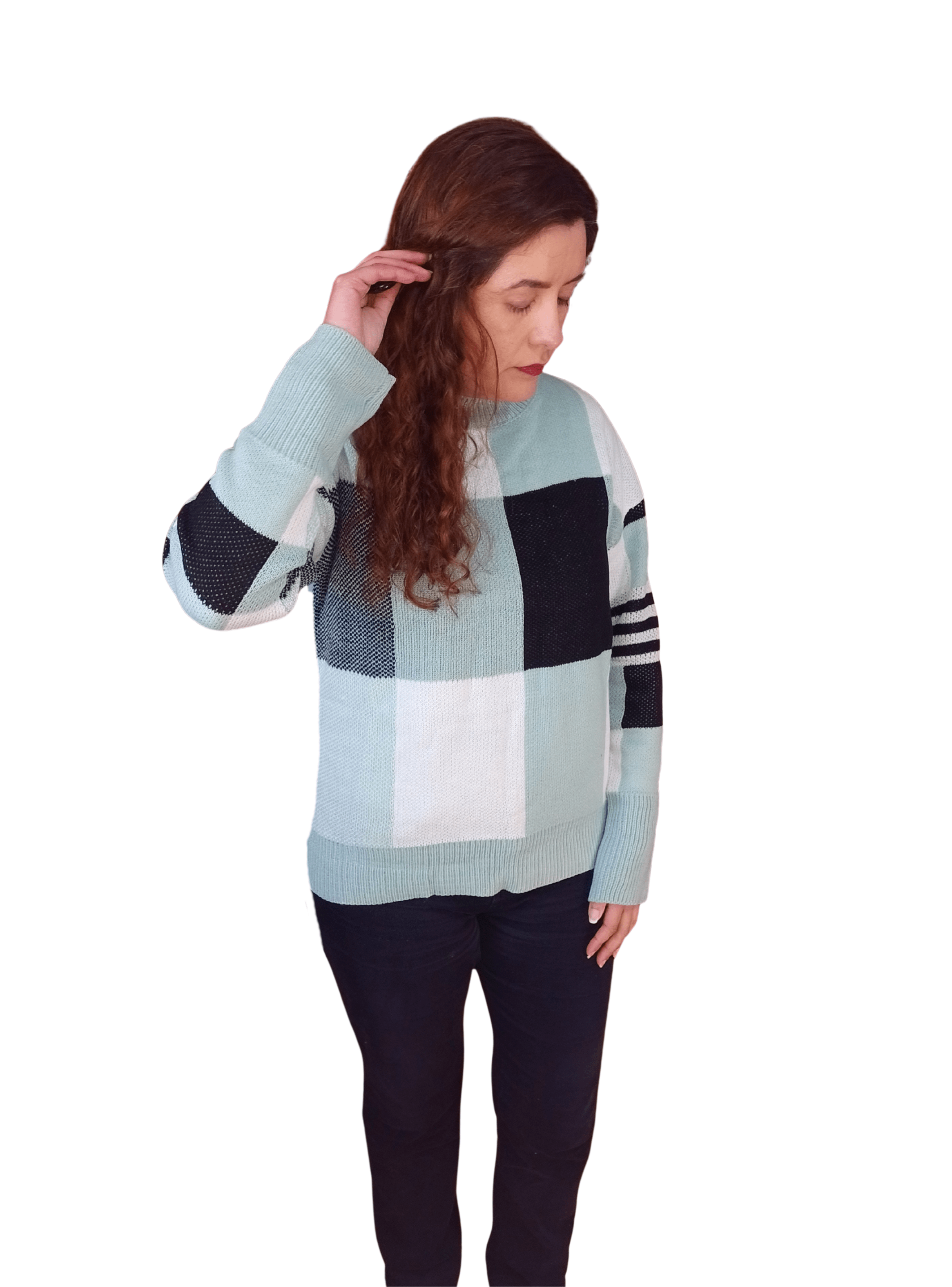 Sweater Cuadros Colores Verde y Negro-2