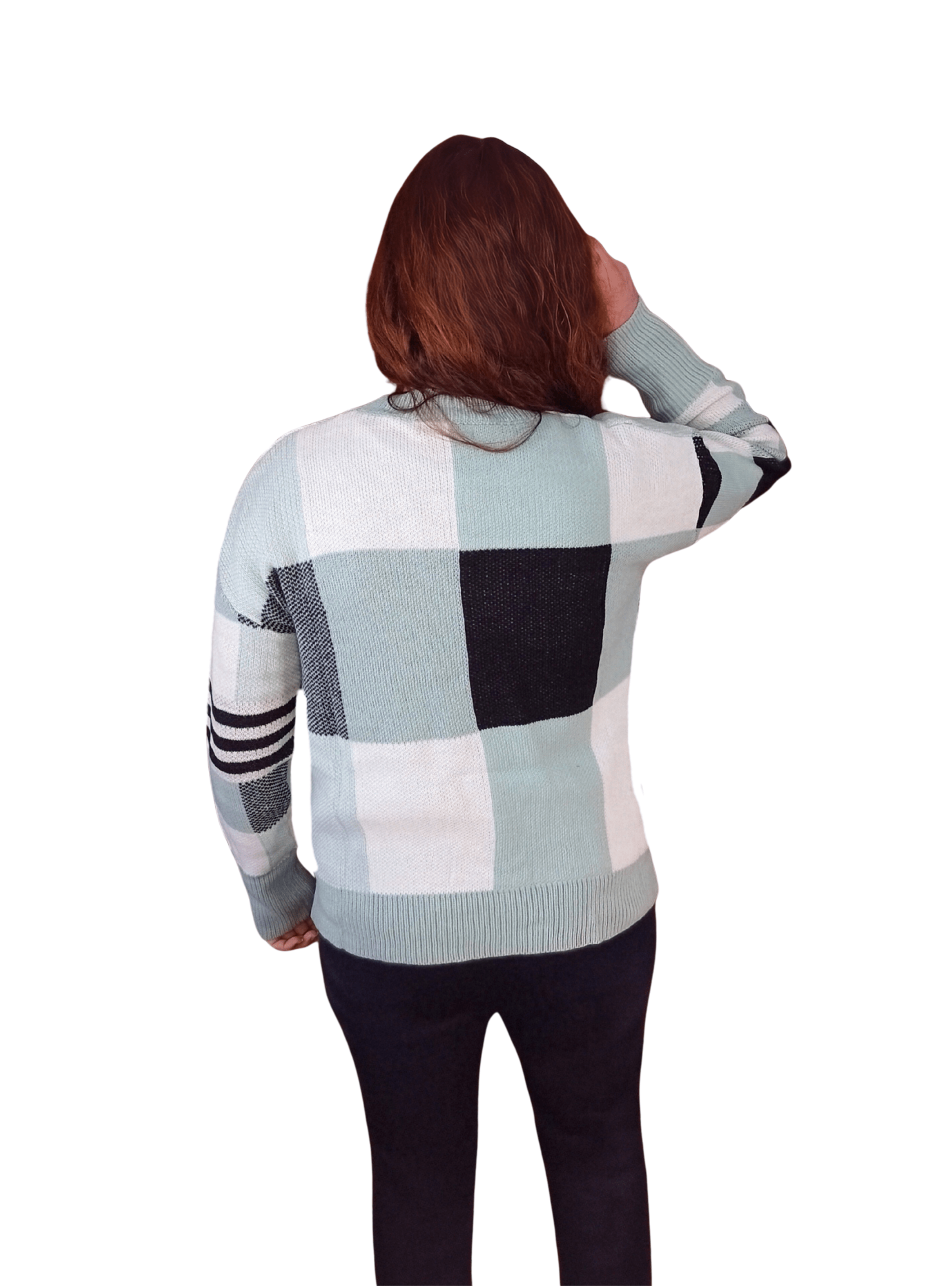 Sweater Cuadros Colores Verde y Negro-3