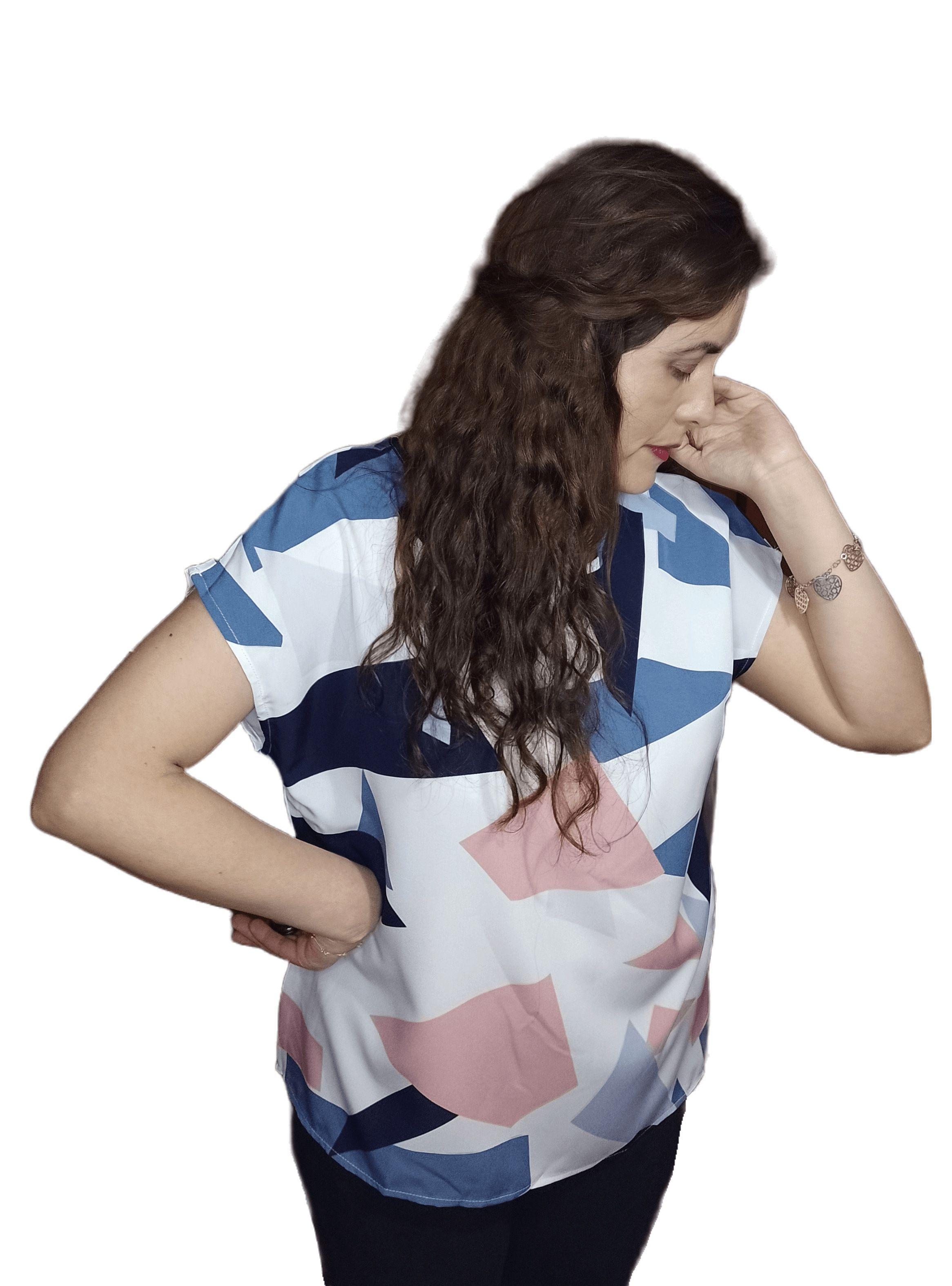Blusa geométrica manga murciélago-0