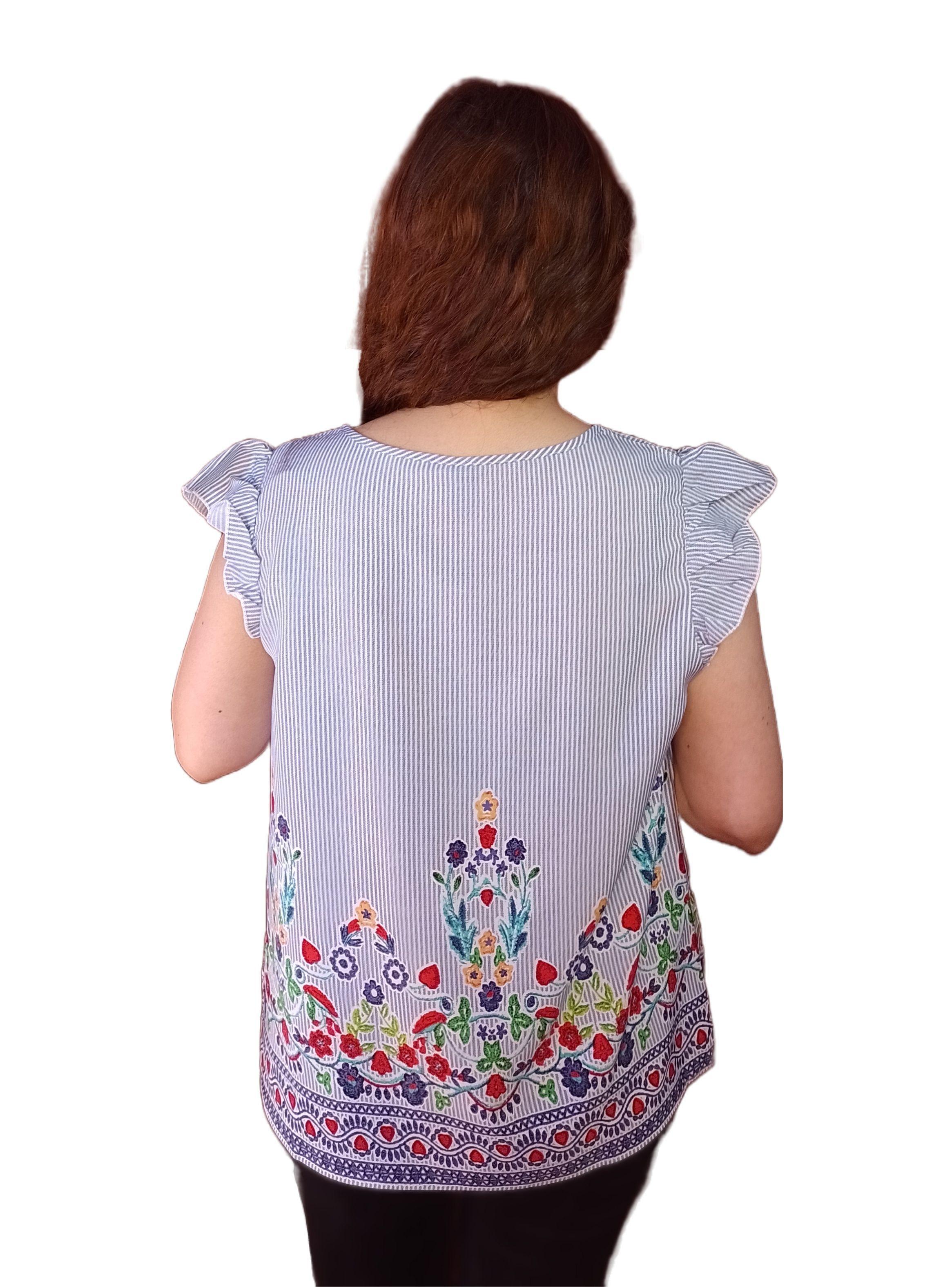 Blusa Estampado Floral Tipo Bordado Con Mangas de Vuelos-3