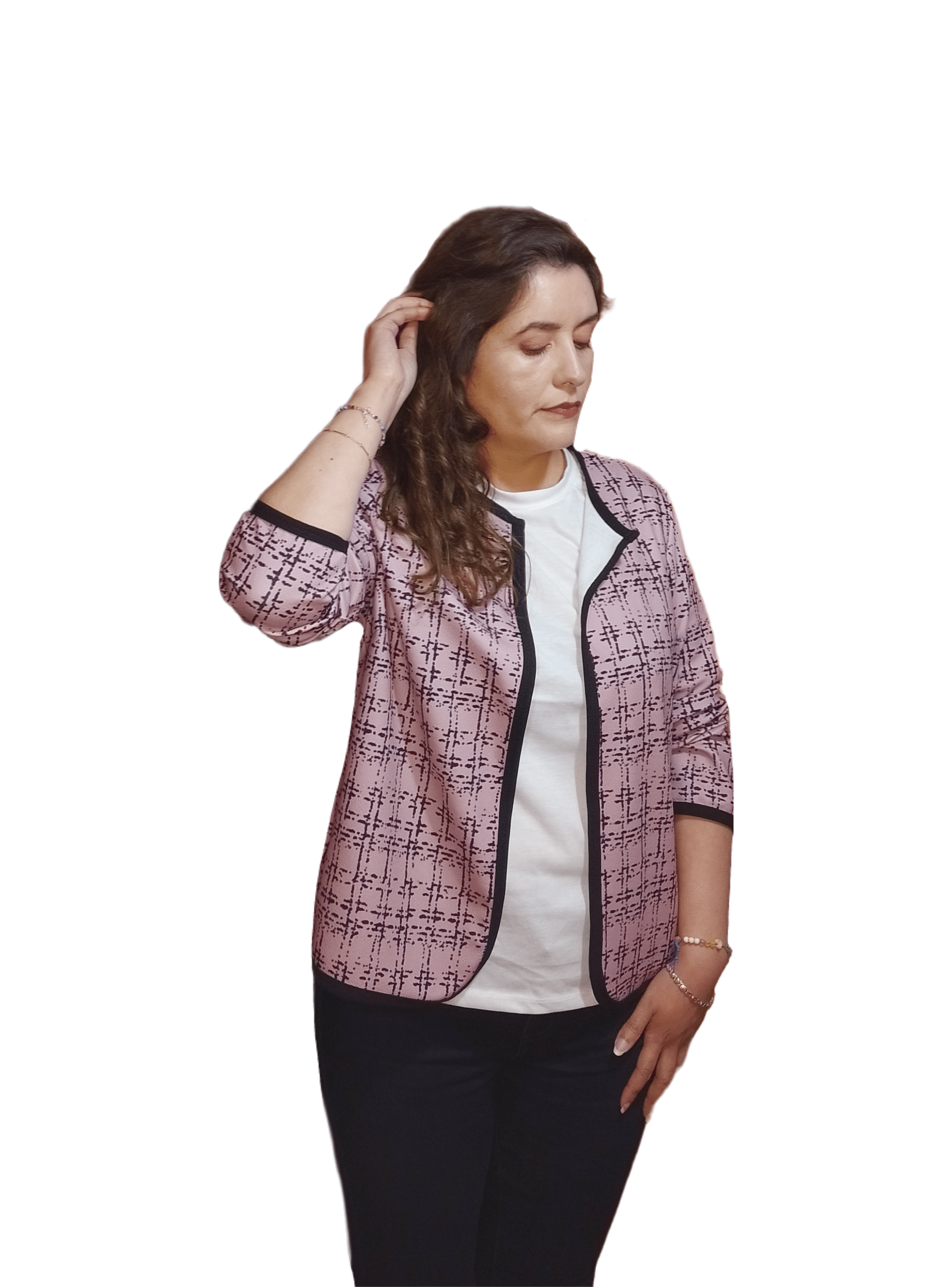 Chaqueta Abierta Sin Cuello y Ribete Oscuro-3