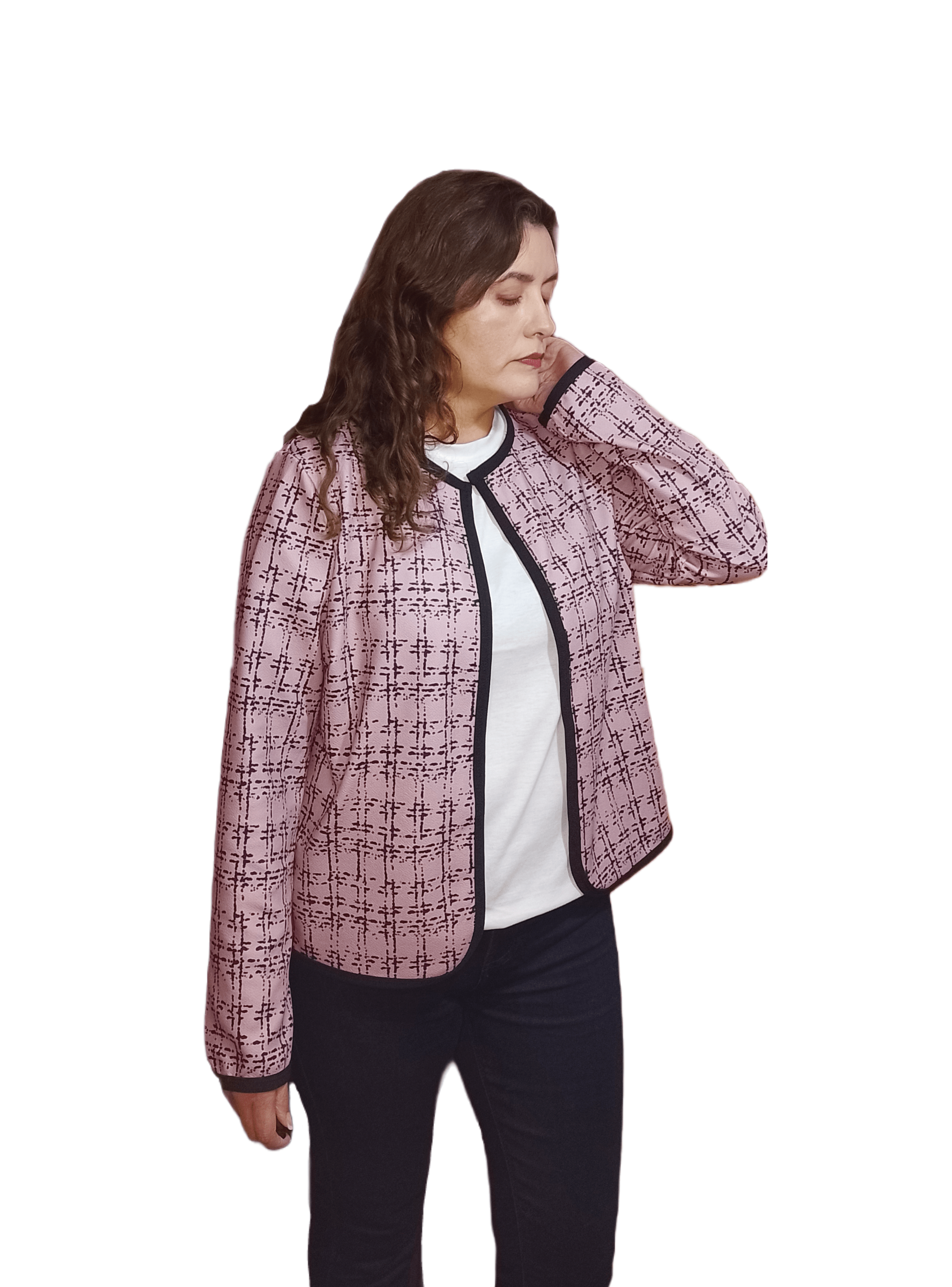 Chaqueta Abierta Sin Cuello y Ribete Oscuro-4