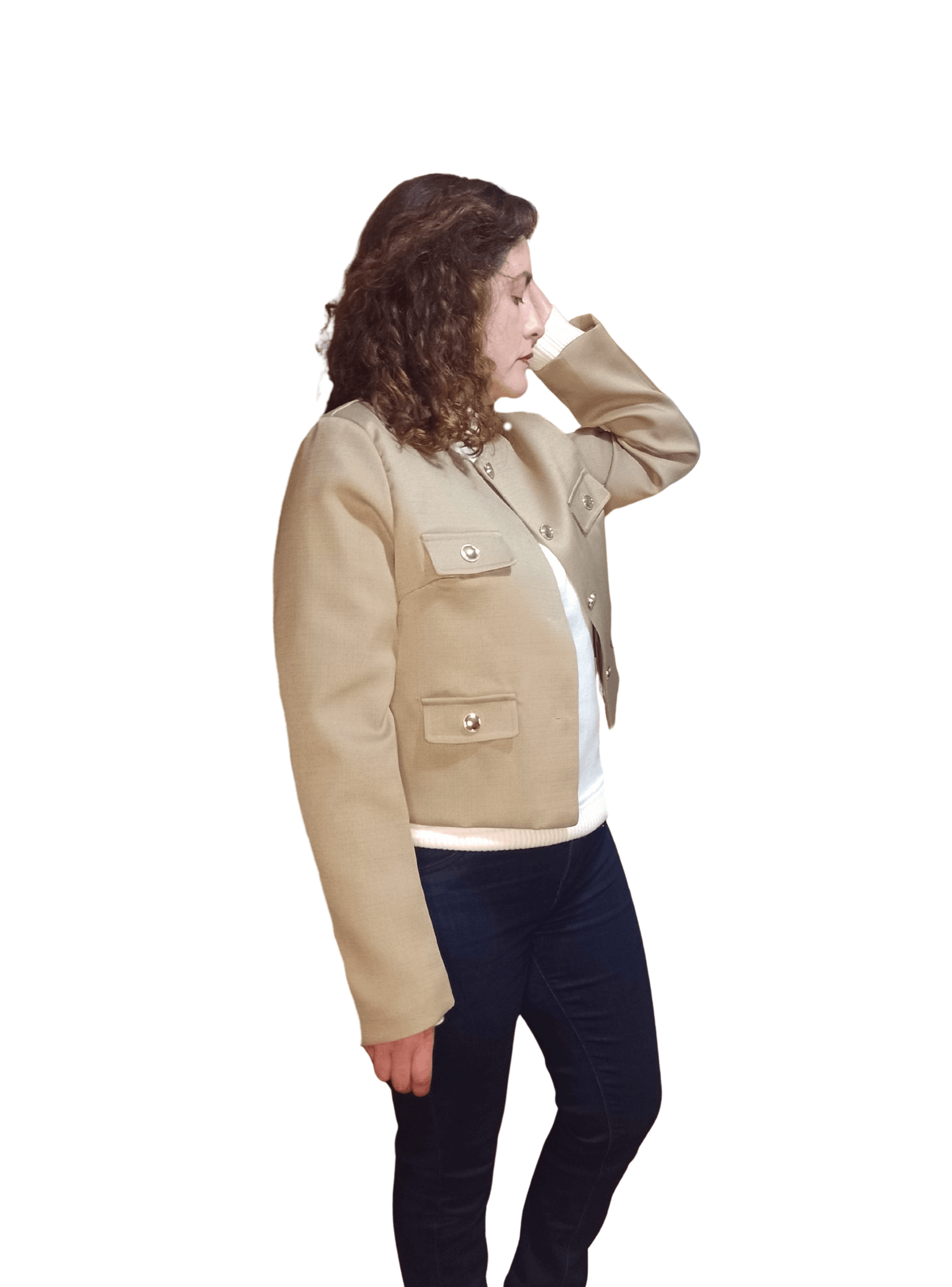Chaqueta Crop Minimal Caqui-3