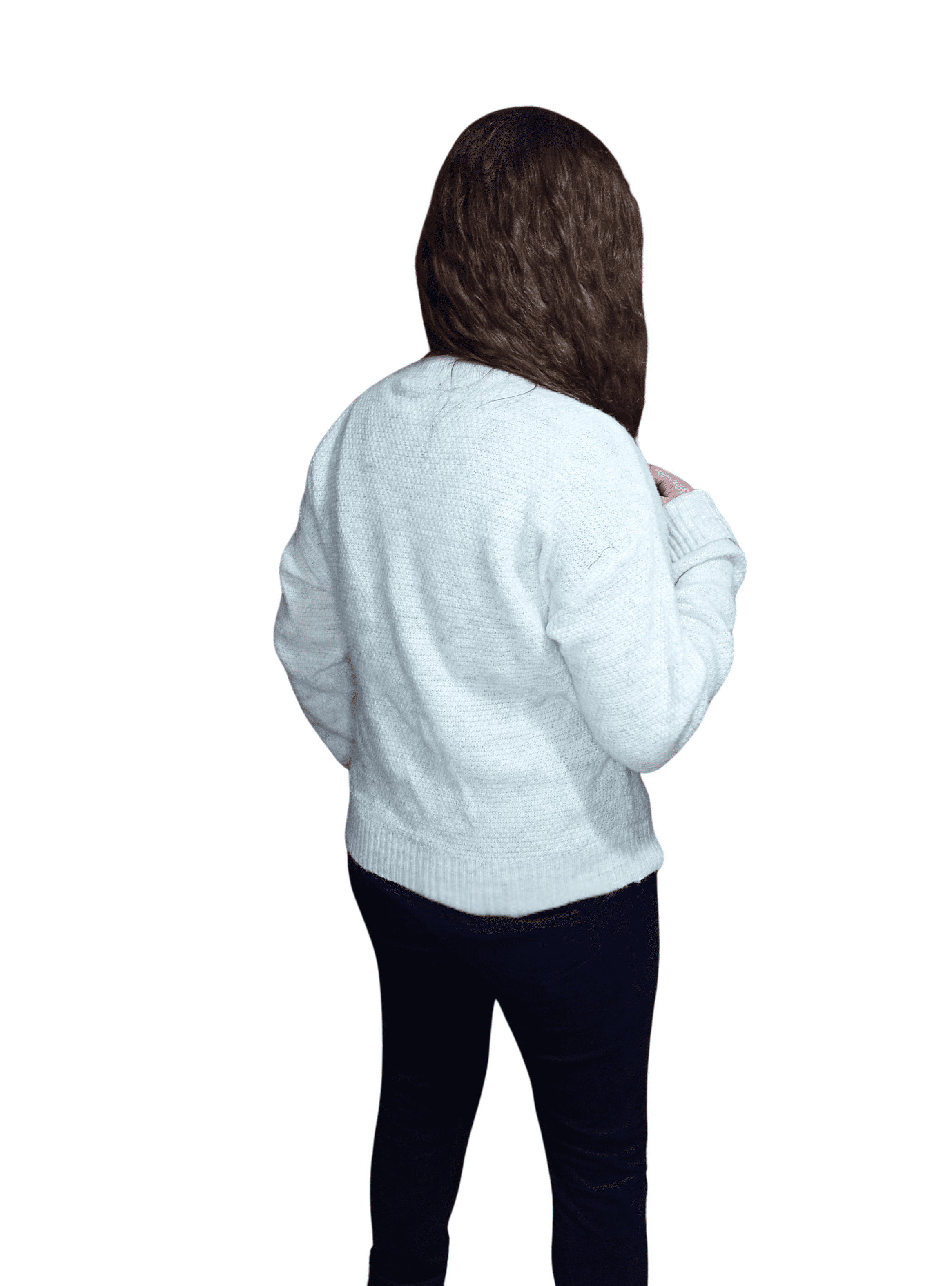 Sweater Beige Crema Cuello Redondo Hombros Caídos-2