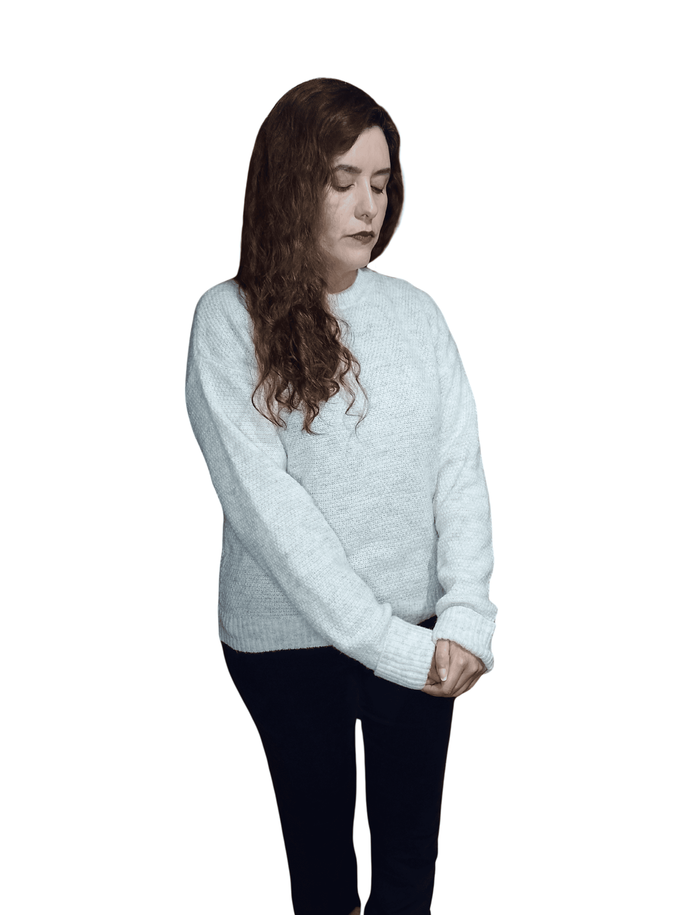 Sweater Beige Crema Cuello Redondo Hombros Caídos-3