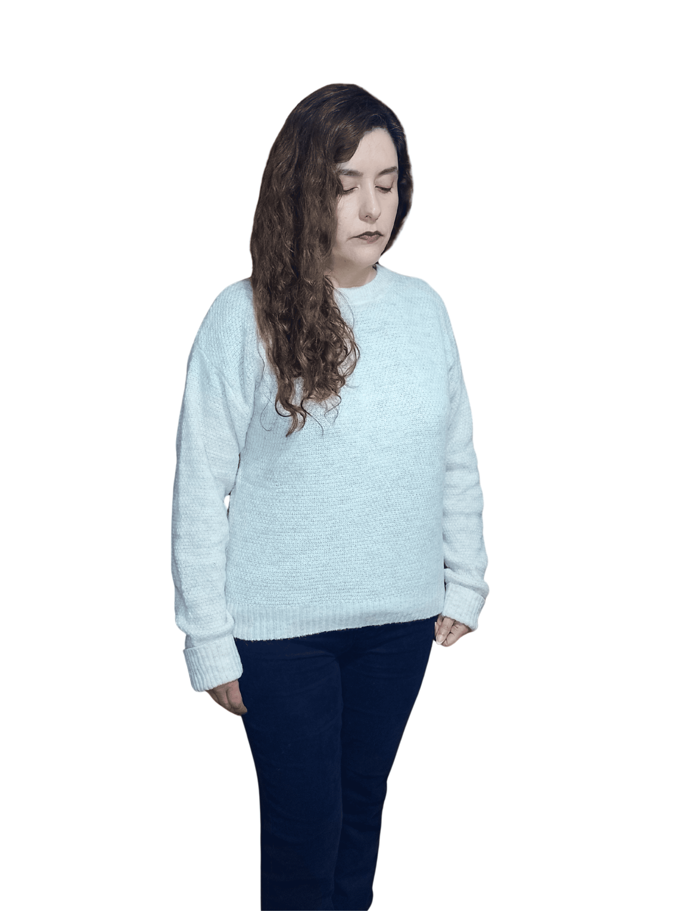 Sweater Beige Crema Cuello Redondo Hombros Caídos-4