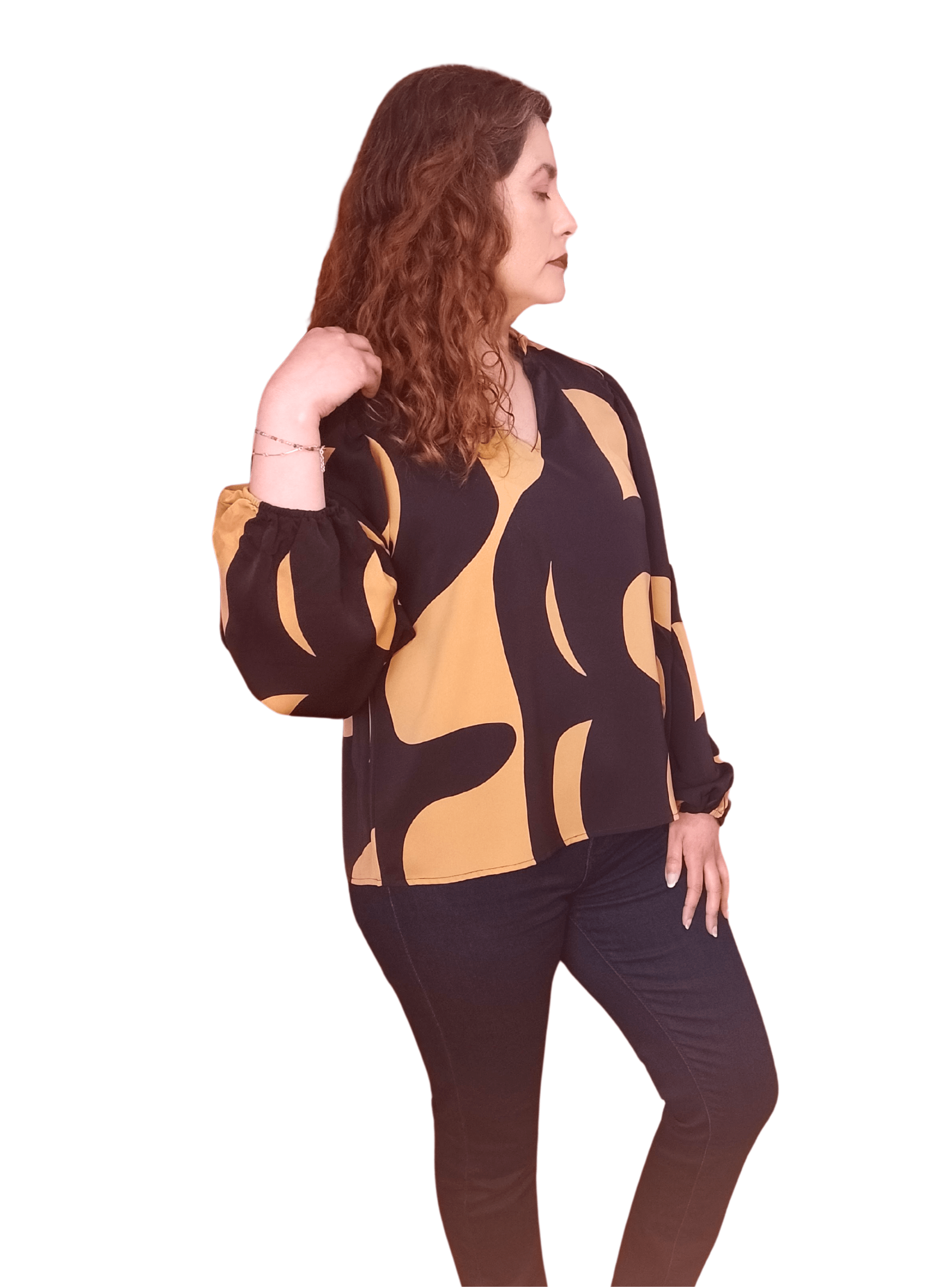 Blusa Manga Larga Tipo Obispo y Cuello Notch-2