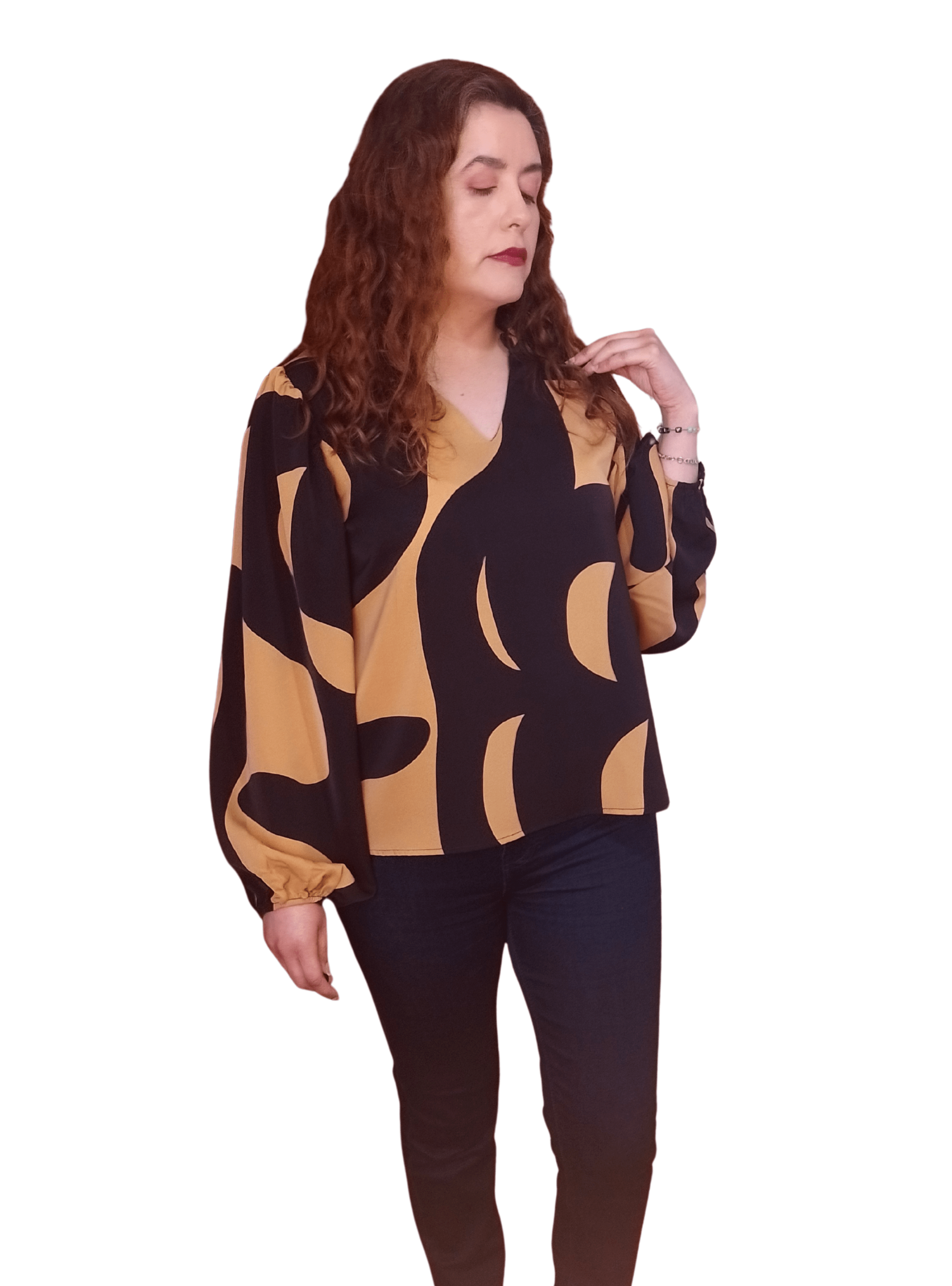 Blusa Manga Larga Tipo Obispo y Cuello Notch-3