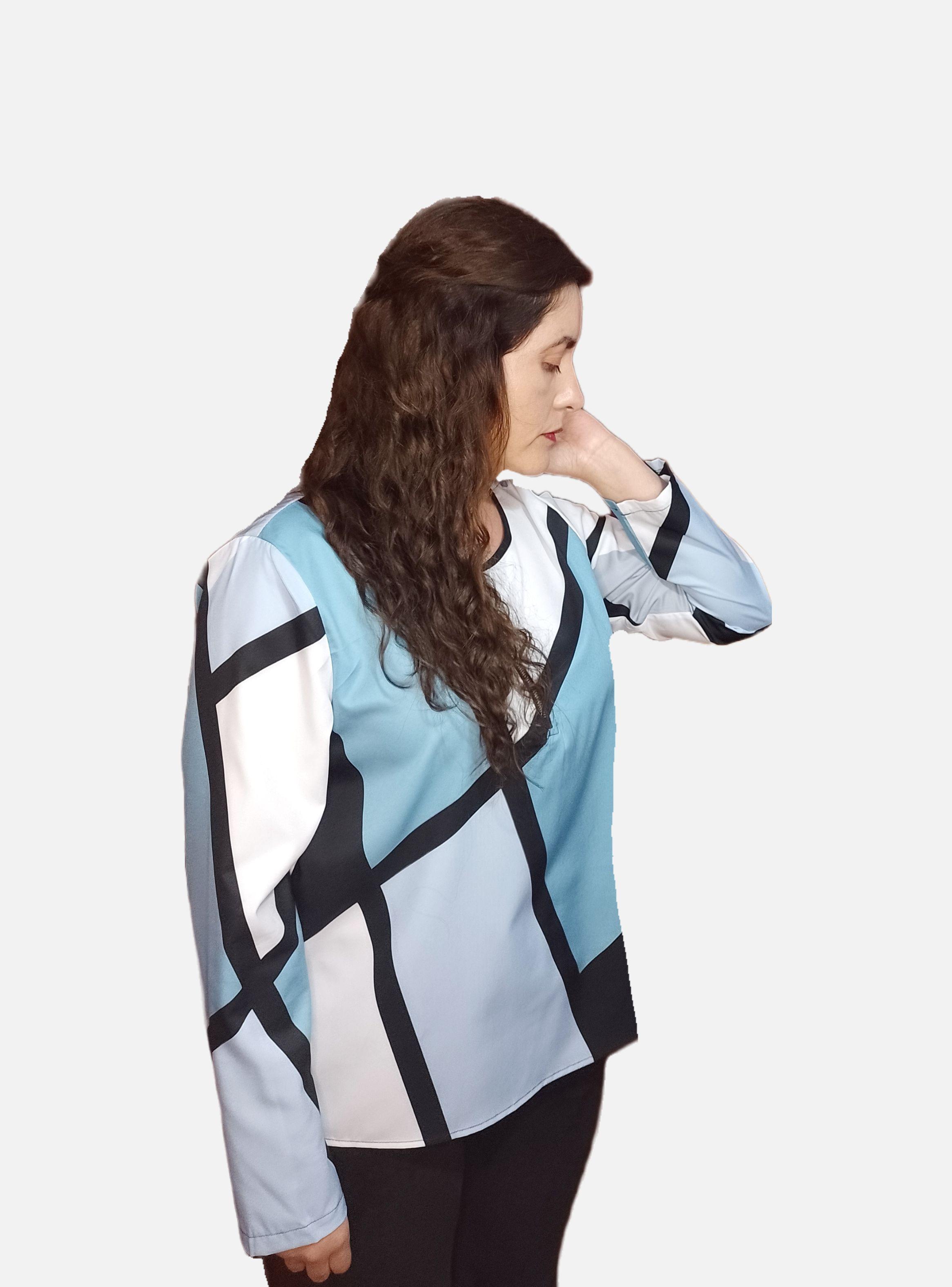 Blusa Diseño Geométrico Con Cierre en Escote-2