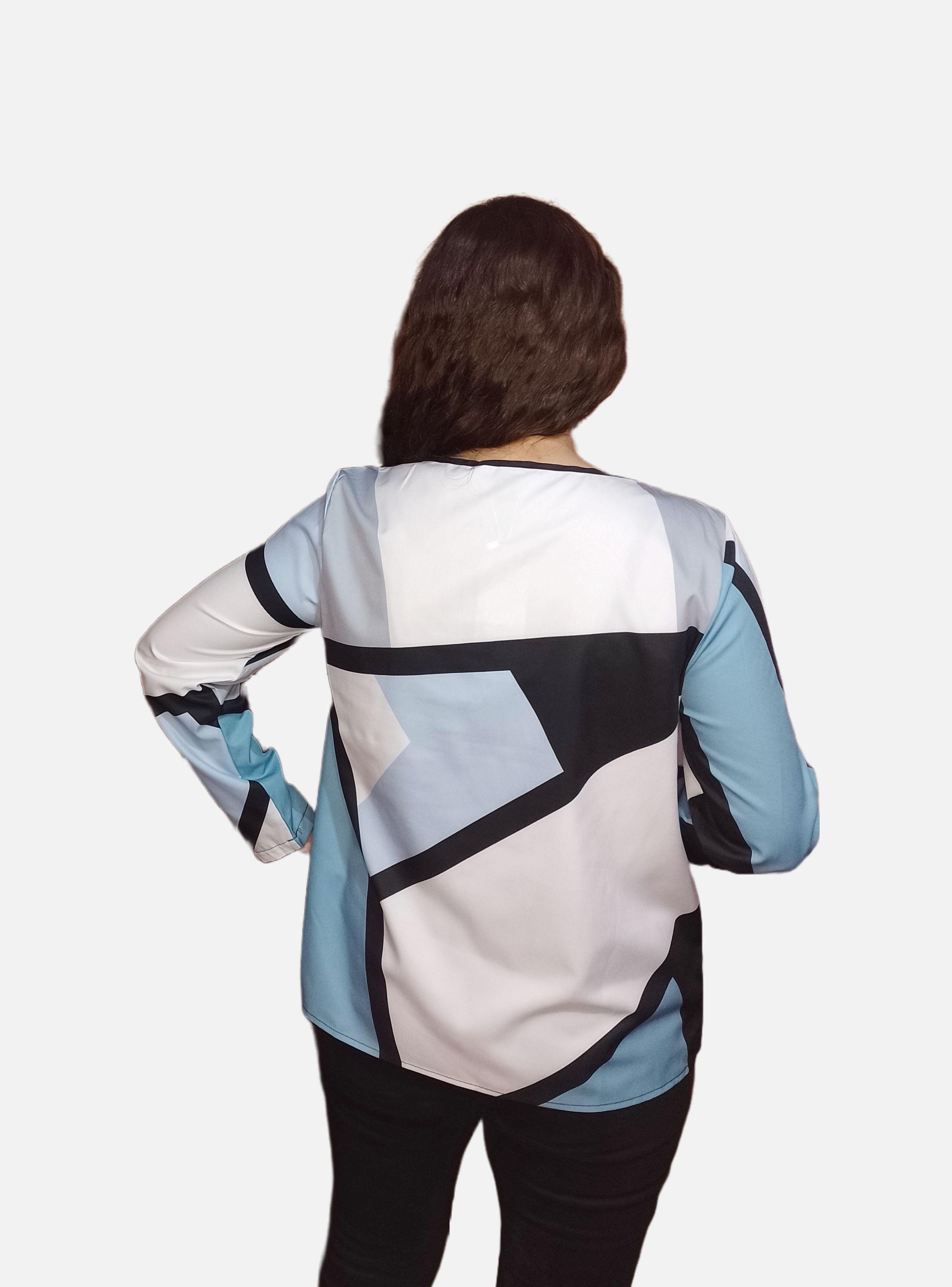 Blusa Diseño Geométrico Con Cierre en Escote-3