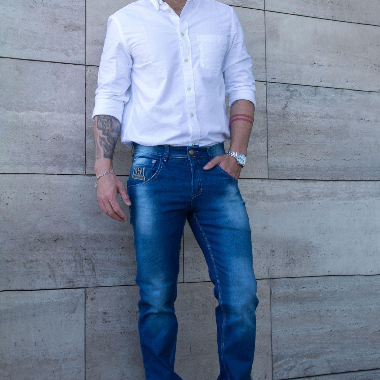 Jean azul bota recta -0