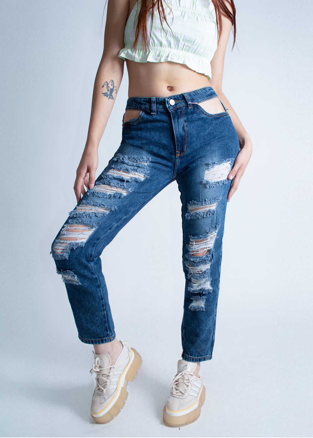 Mom Jean Abertura en Bolsillo Tiro Alto-0