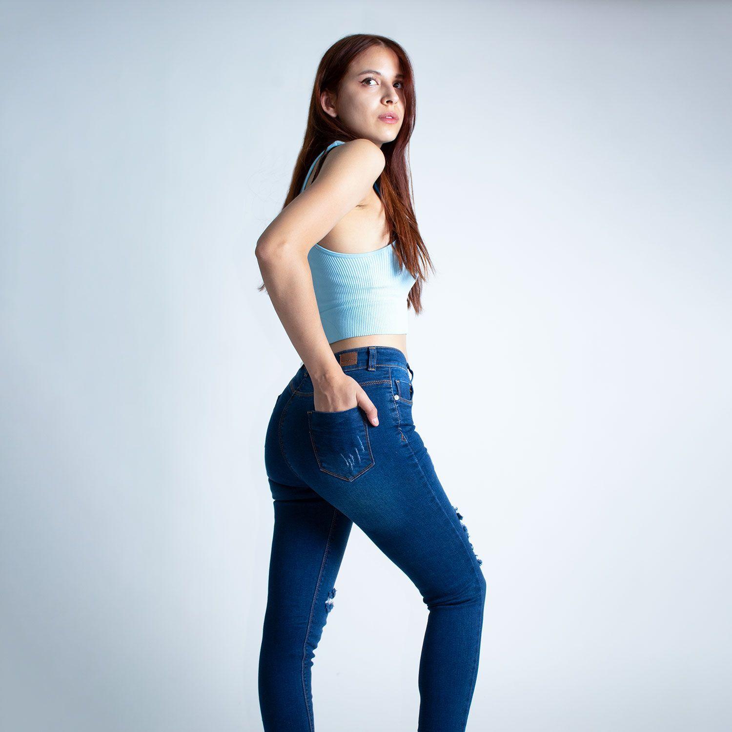 Jean Mujer Skinny Tiro Alto Oscuro-1