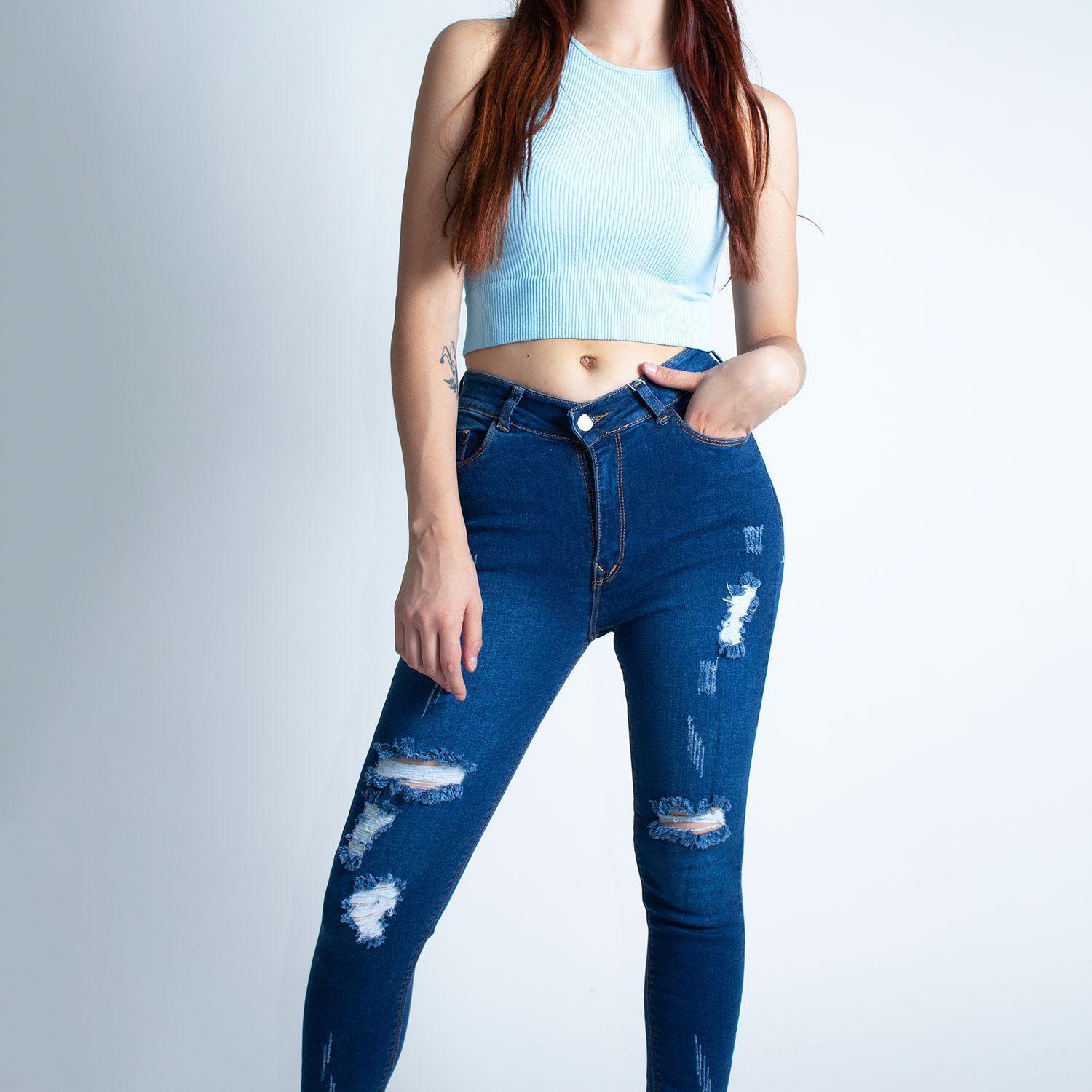 Jean Mujer Skinny Tiro Alto Oscuro-0