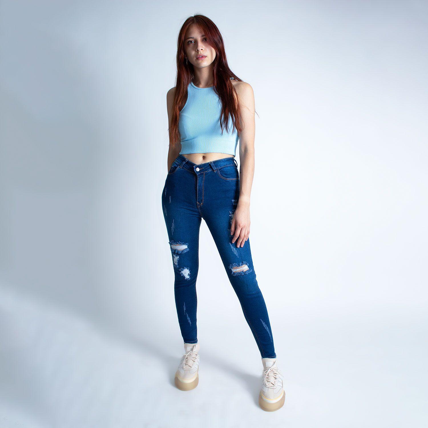 Jean Mujer Skinny Tiro Alto Oscuro-2