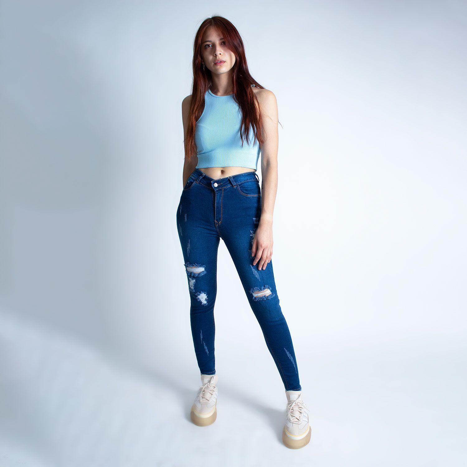 Jean Mujer Skinny Tiro Alto Oscuro-2
