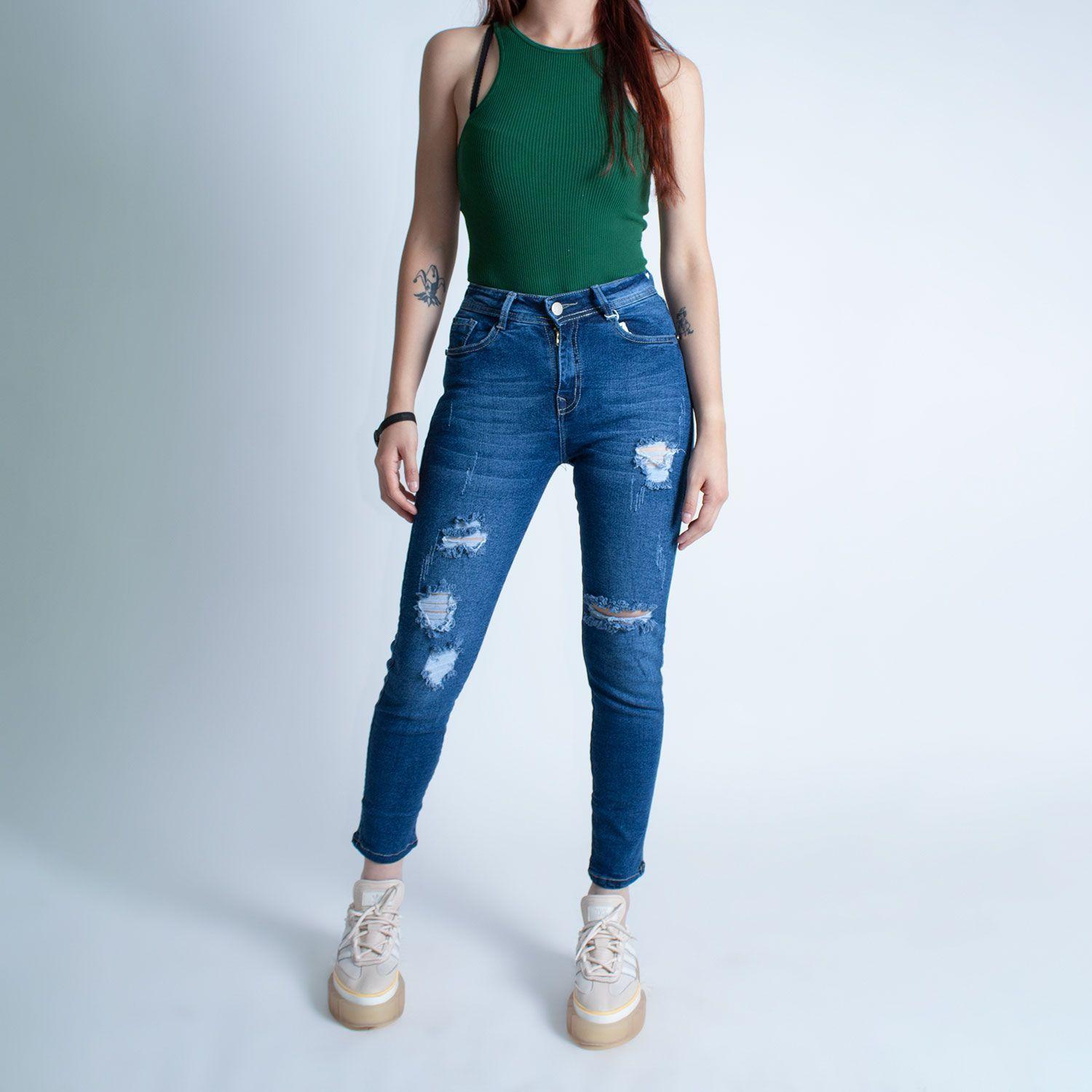 Jean Mujer Skinny Tiro Alto Azul Petróleo-2