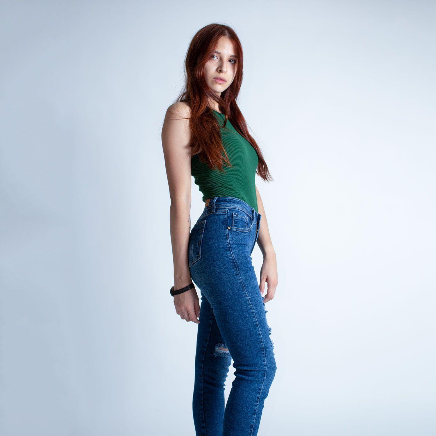 Jean Mujer Skinny Tiro Alto Azul Petróleo-1