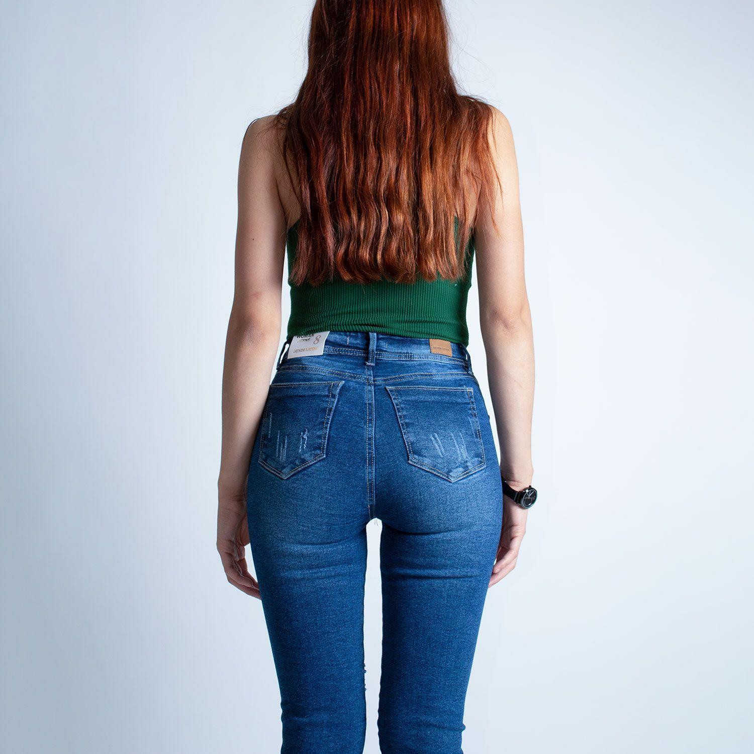 Jean Mujer Skinny Tiro Alto Azul Petróleo-4