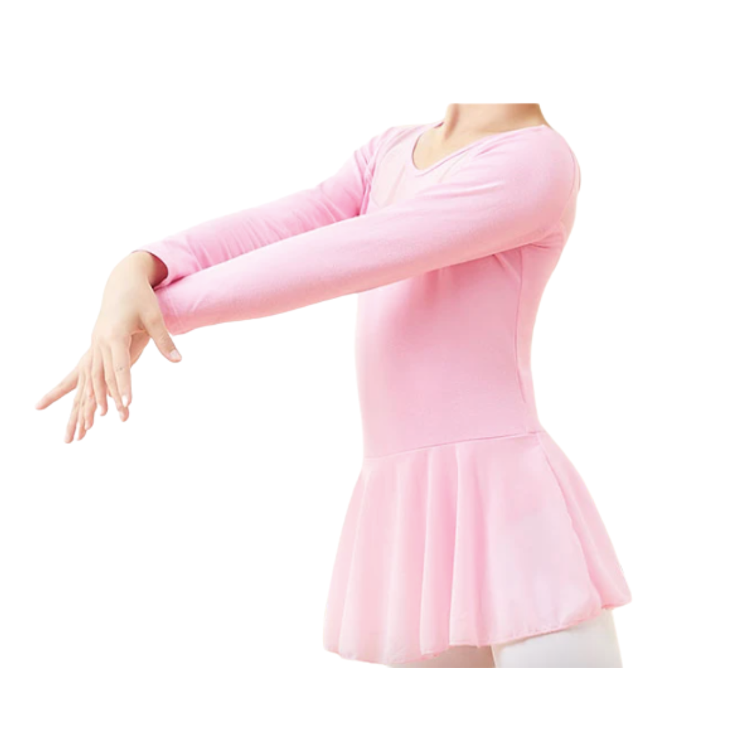 Traje Ballet Niñita Manga Larga Malla y Falda Vestido-2