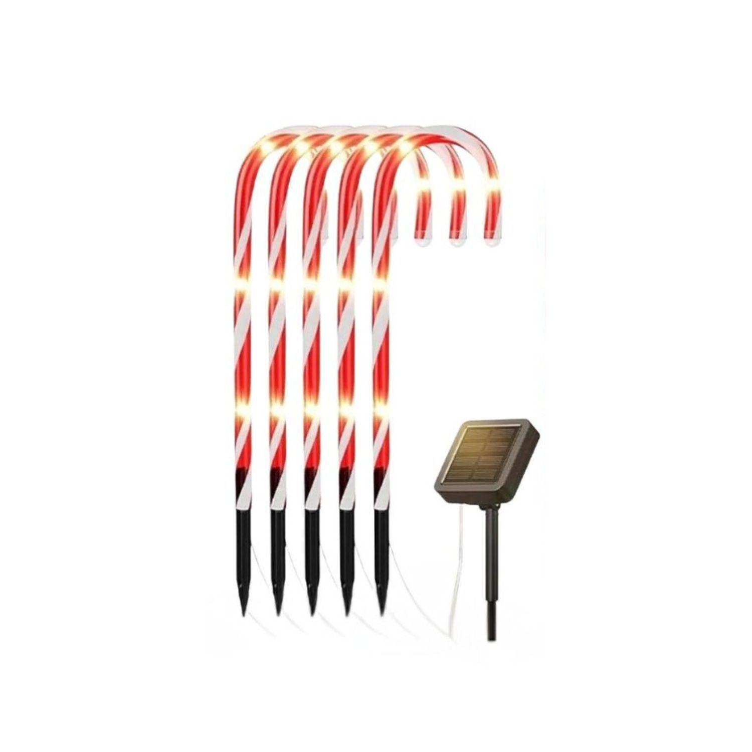 Set 5 Luces Navidad Bastones Led Estaca Solar Decorativas-0