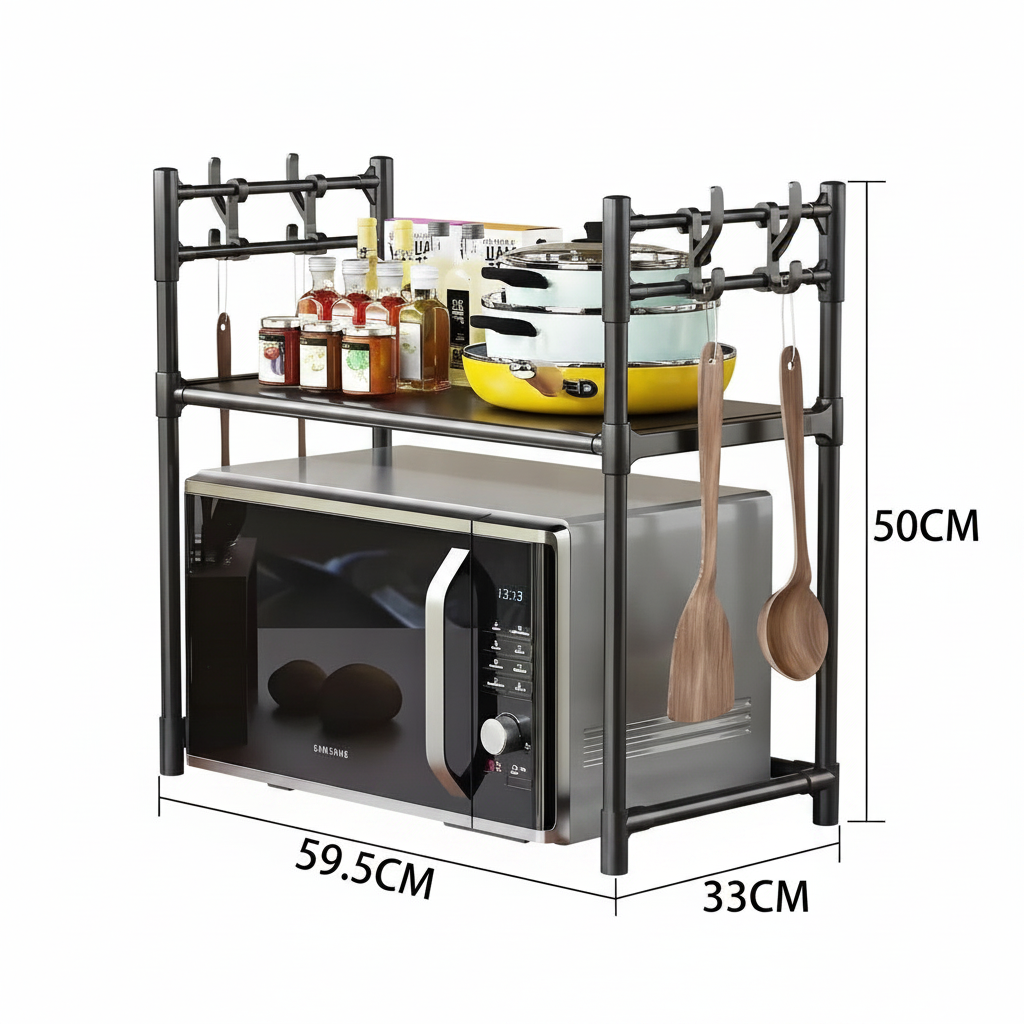 Repisa Organizador Microondas 2 Niveles Cocina Ganchos Acero-2