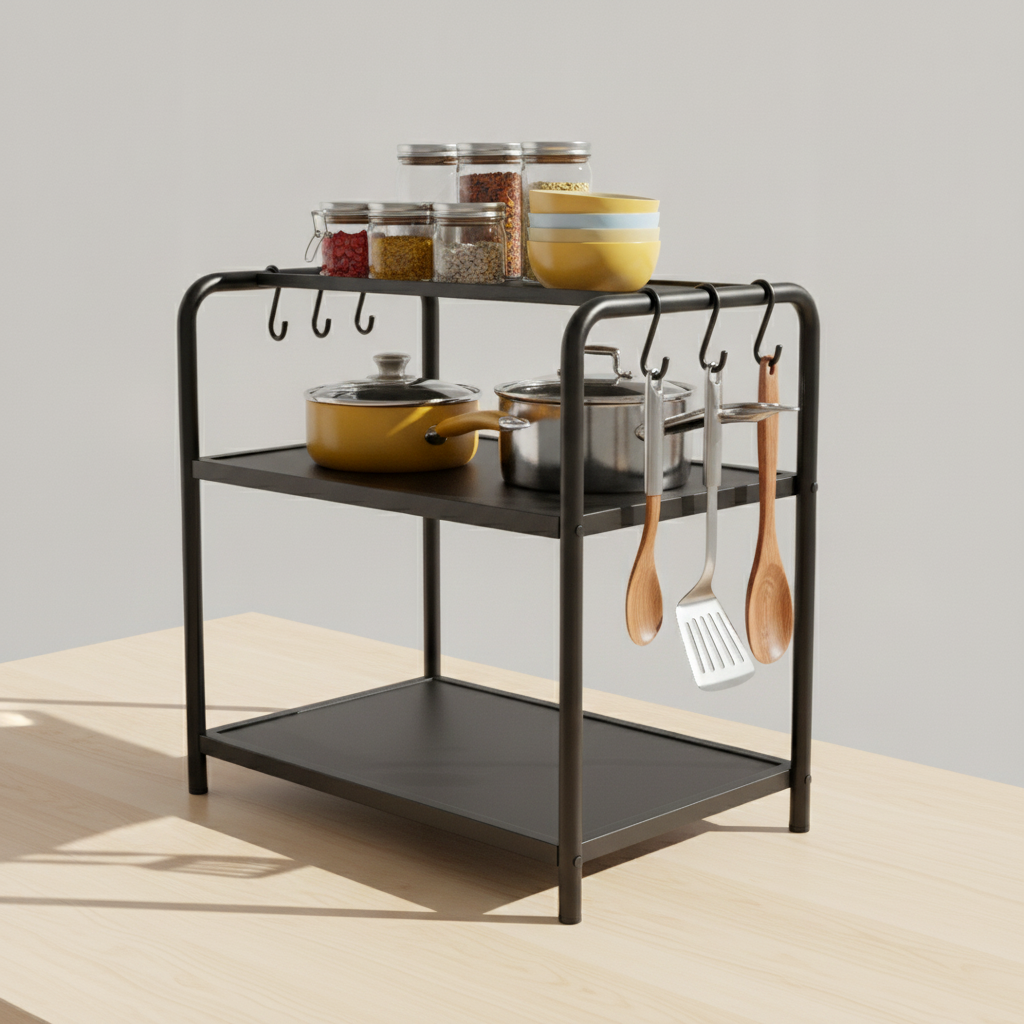 Repisa Organizador Microondas 2 Niveles Cocina Ganchos Acero-3