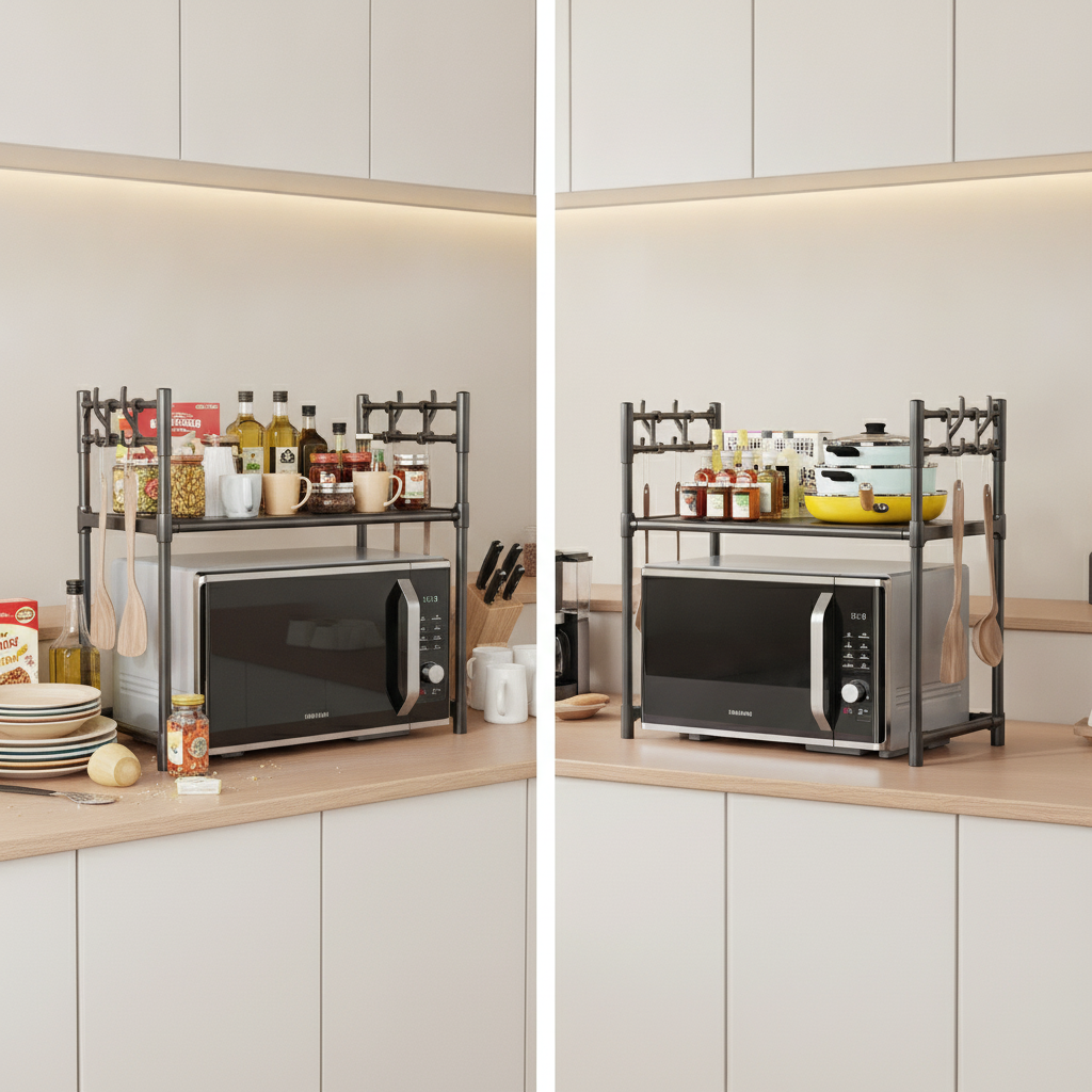 Repisa Organizador Microondas 2 Niveles Cocina Ganchos Acero-4