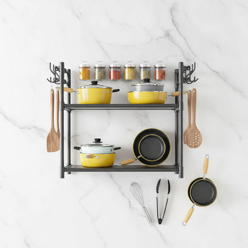 Repisa Organizador Microondas 2 Niveles Cocina Ganchos Acero-7