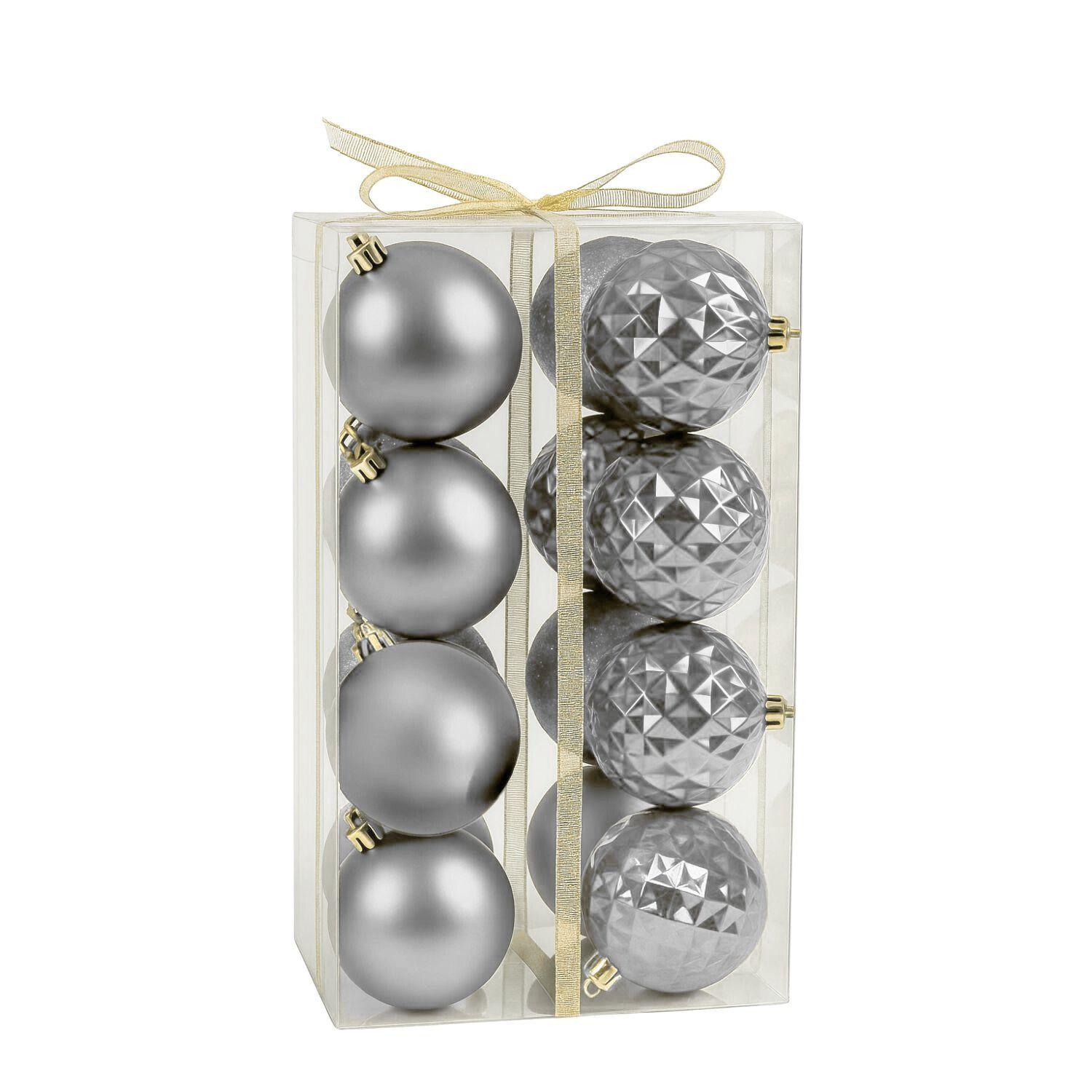 16 Esferas Navidad Bambalina 8 Cm Plateado Navideñas Decorar-0