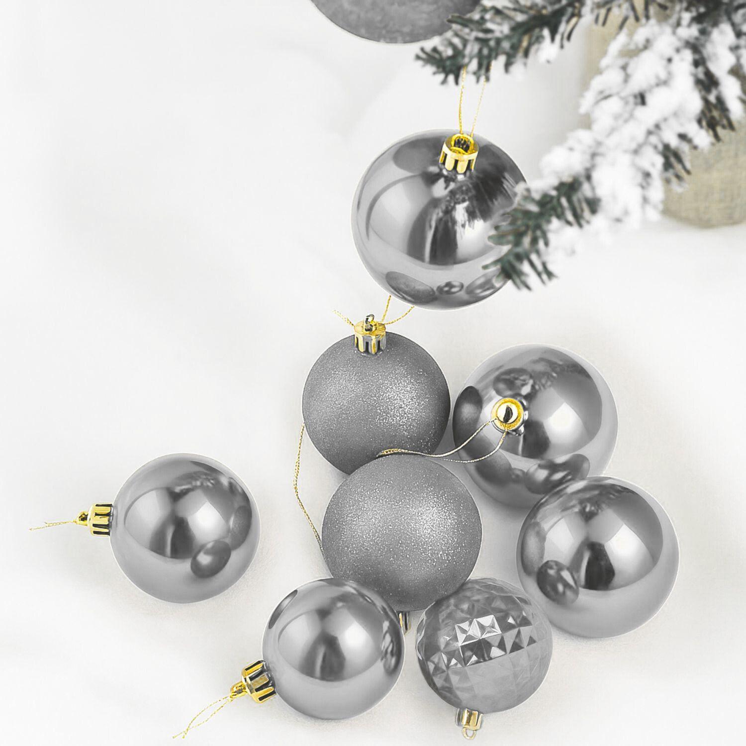 16 Esferas Navidad Bambalina 8 Cm Plateado Navideñas Decorar-1