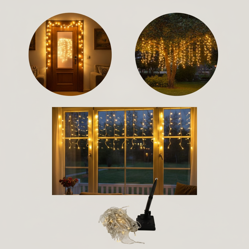 Cascada Luces Led Solar 56 Luces 3m Luz Cálida Árbol Rama-7