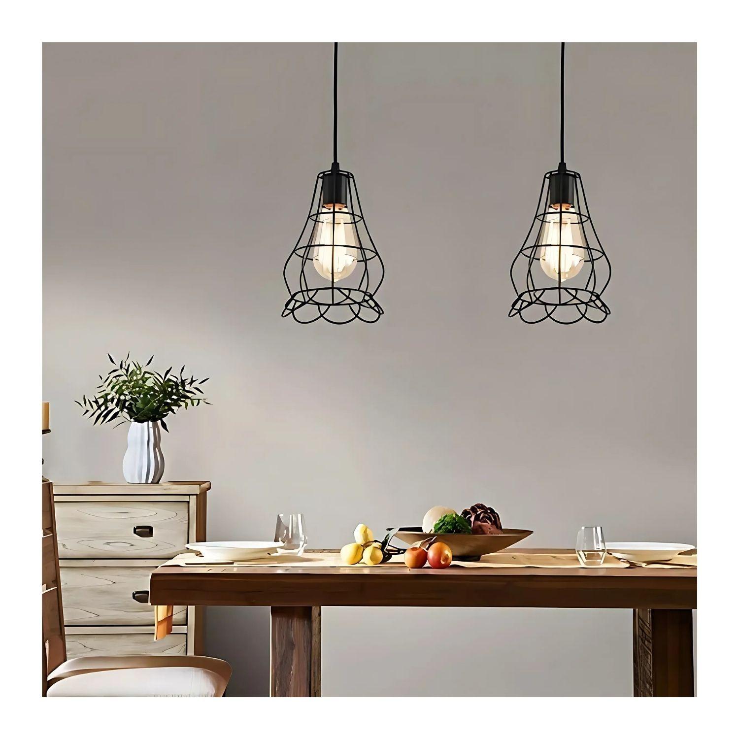 Lampara De Techo Colgante Industrial De Malla Flor Metalica-2