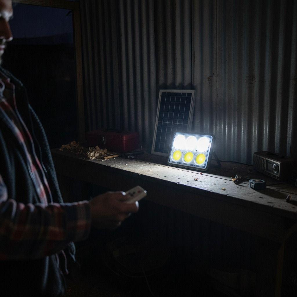 Set Foco LED Emergencia Panel Solar 10W Control Remoto-4