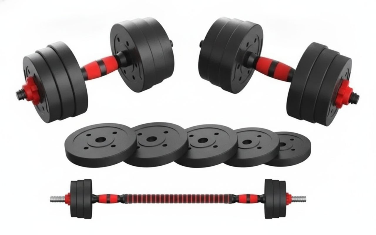 Barra Mancuernas Ajustable 10kg Set Pesas Discos Armable-0