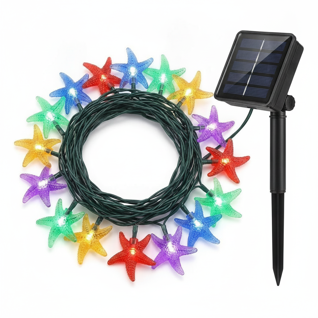 Guirnalda Solar 20 Luces Estrellas Led 6m Multicolor Jardín-0