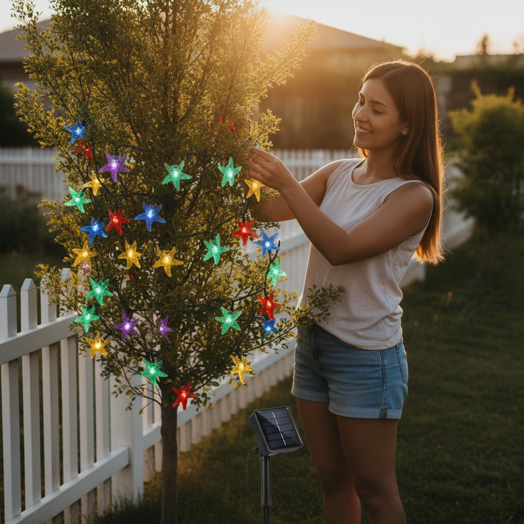 Guirnalda Solar 20 Luces Estrellas Led 6m Multicolor Jardín-3