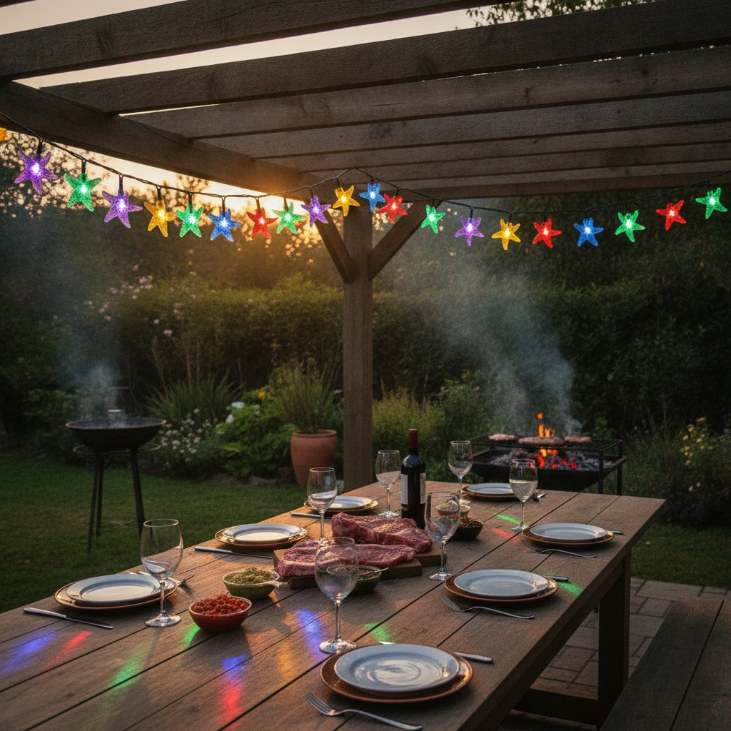 Guirnalda Solar 20 Luces Estrellas Led 6m Multicolor Jardín-5