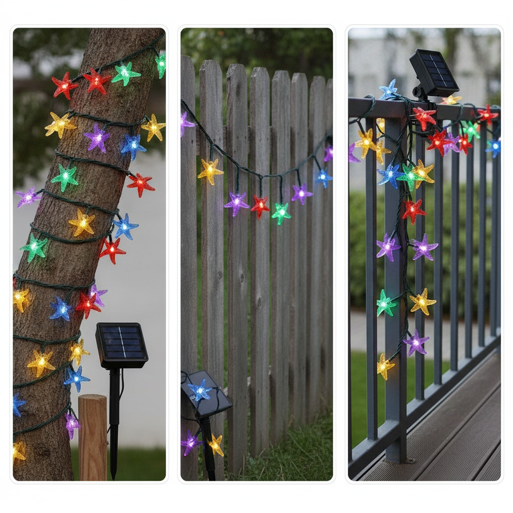 Guirnalda Solar 20 Luces Estrellas Led 6m Multicolor Jardín-7