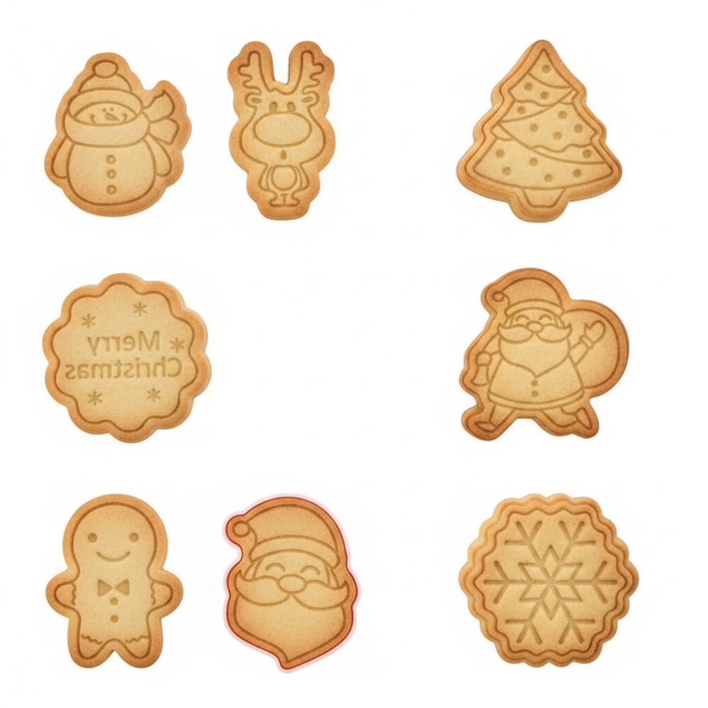 Set 8 Cortadores Galletas Navidad Moldes Sello Repostería-1