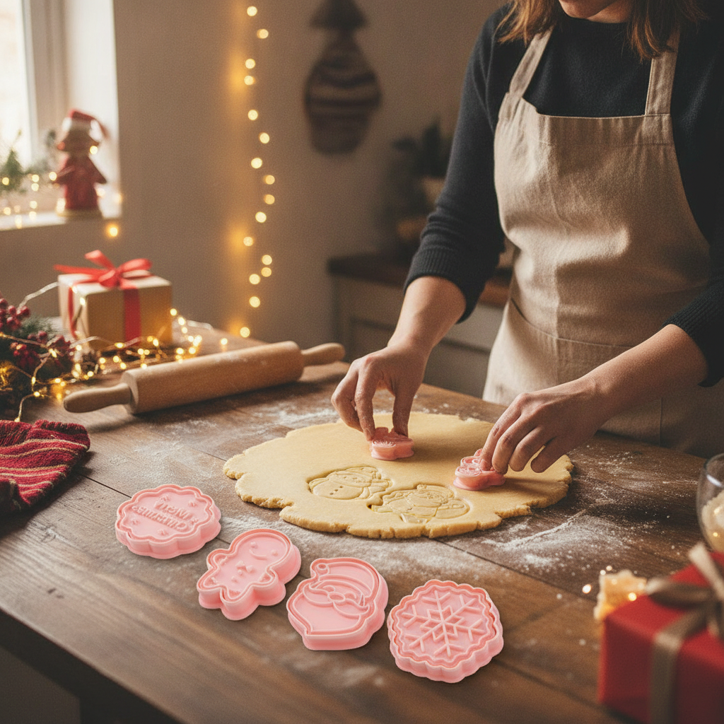 Set 8 Cortadores Galletas Navidad Moldes Sello Repostería-5