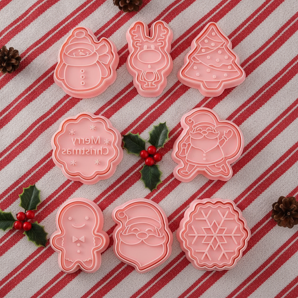 Set 8 Cortadores Galletas Navidad Moldes Sello Repostería-9
