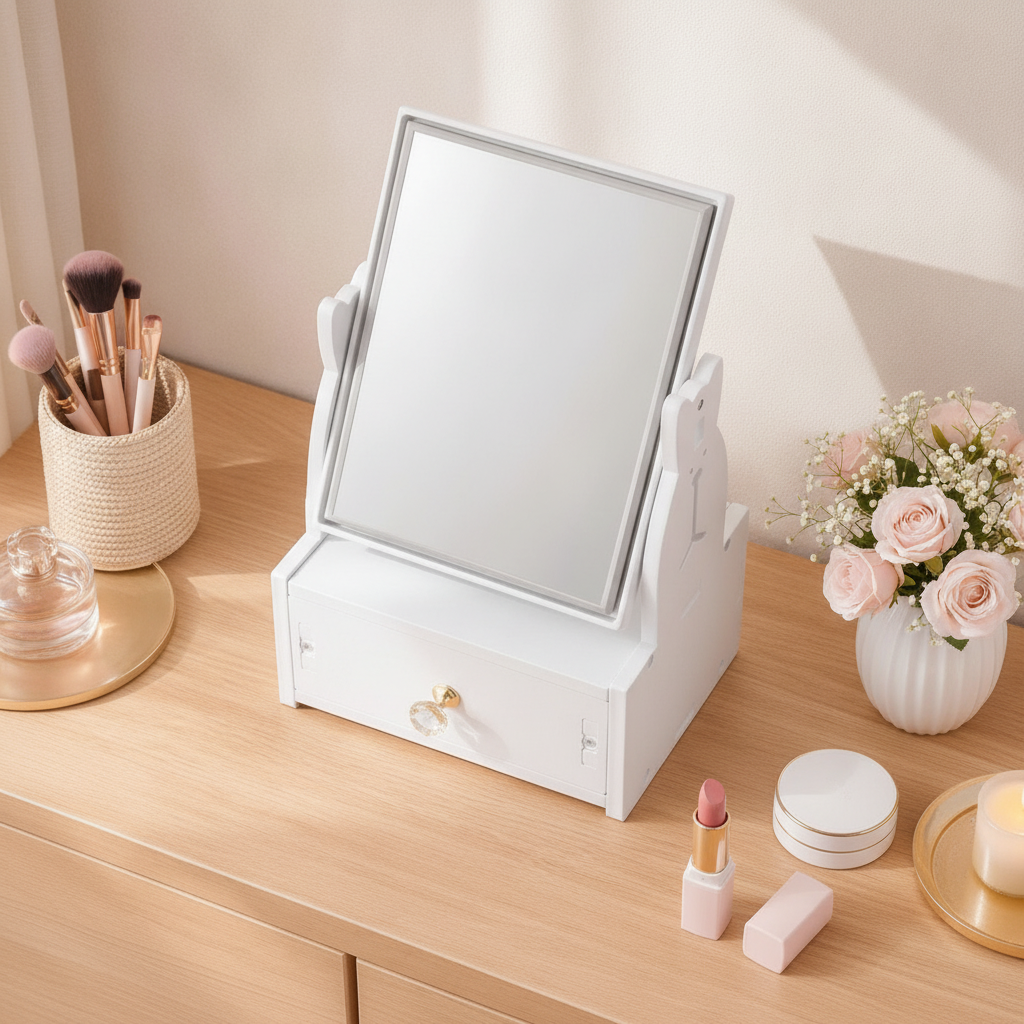 Cosmetiquero Organizador Espejo Con Cajon Maquillaje Blanco-6