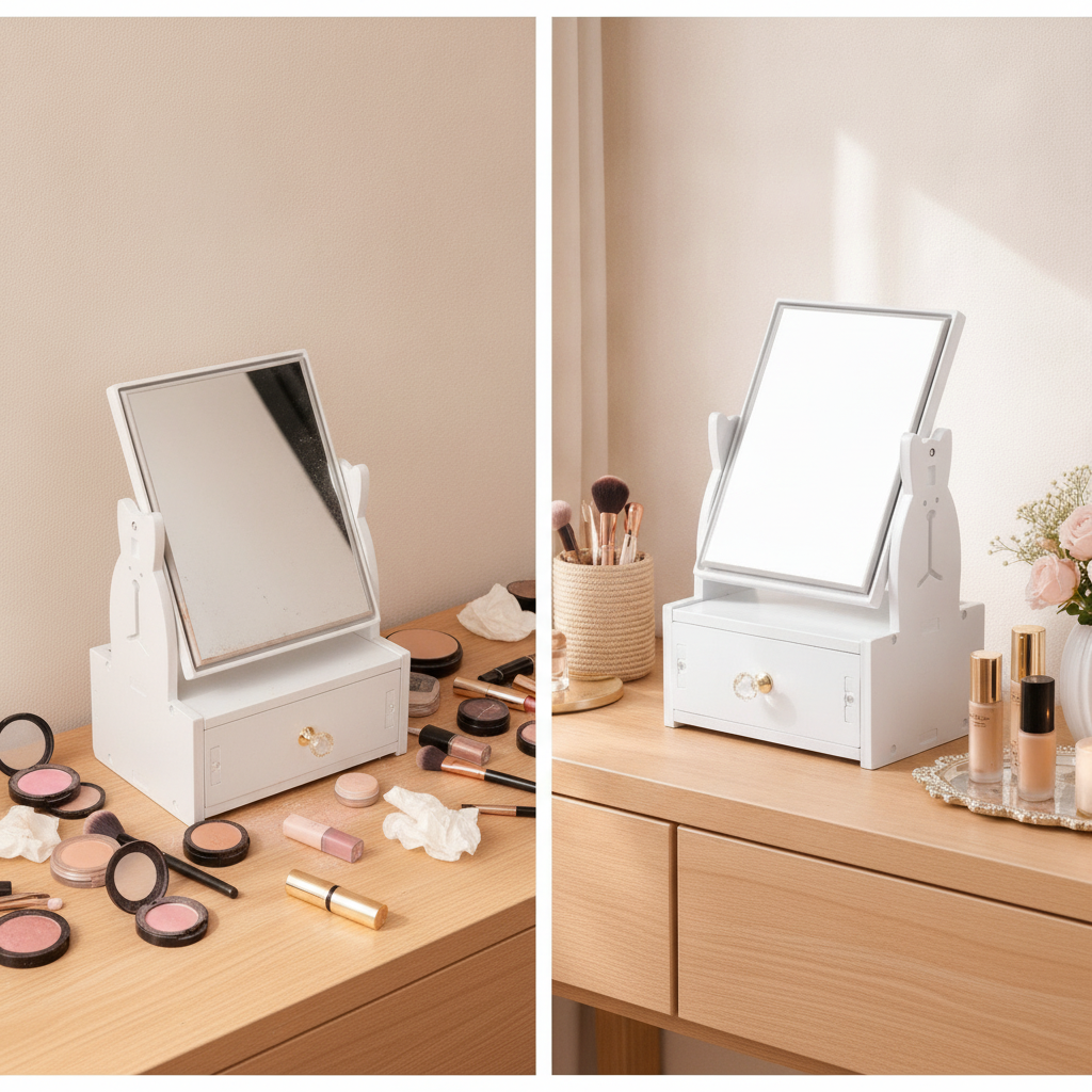 Cosmetiquero Organizador Espejo Con Cajon Maquillaje Blanco-7