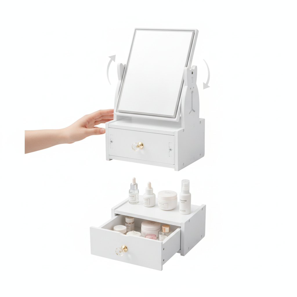 Cosmetiquero Organizador Espejo Con Cajon Maquillaje Blanco-8
